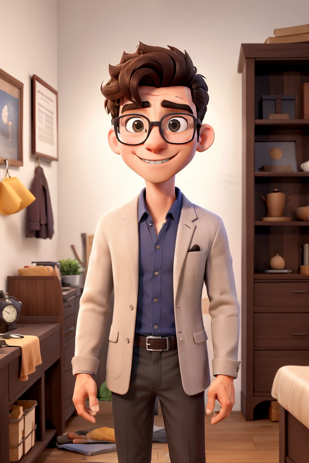 Obra-prima, de melhor qualidade, a young man with glasses , com roupa preta, com um fundo chamativo
