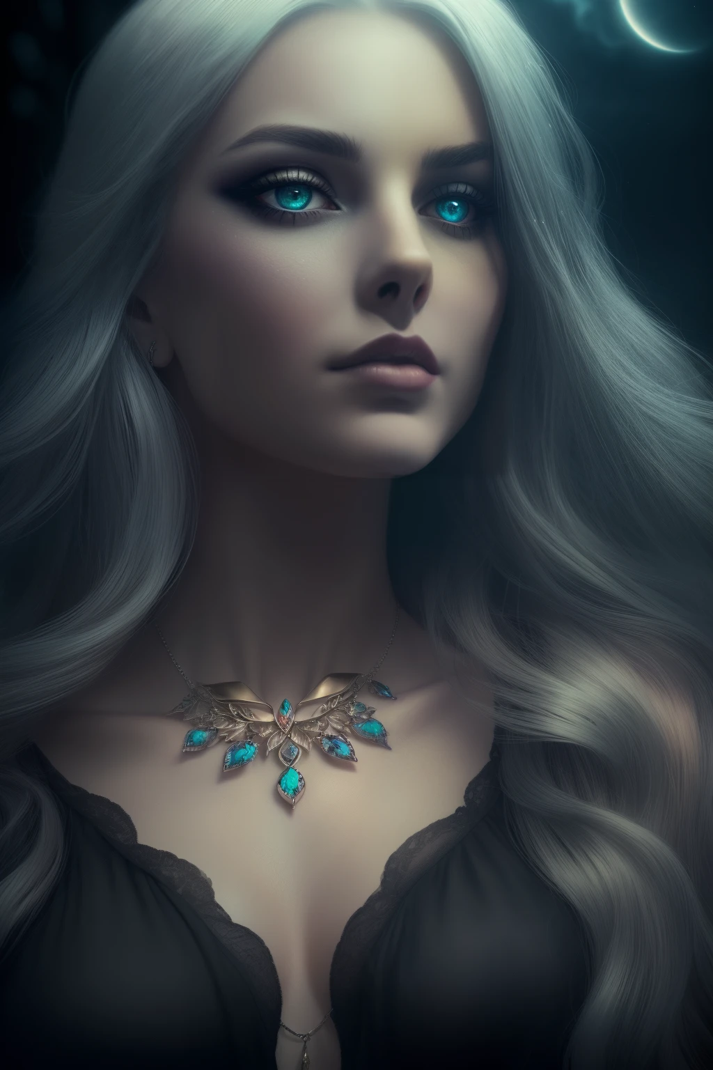 (best quality,4k,8k,highres,masterpiece:1.2),ultra-detailed,(realistic,photorealistic,photo-realistic:1.37),close-up portrait,woman,colourful hair,tattoos,detailed,long wavy hair,piercing eyes,feminine features,colorful makeup,rainbow-gradient hair,edgy style,gothic aesthetic,dark clothes,if the Sandman was a woman,if the Grim Reaper was a woman,silver jewelry,flowing garments,dreamy atmosphere,mysterious expression,ethereal beauty,enchanted background,magical aura,soft focus,golden hour lighting,fantasy-inspired artwork
