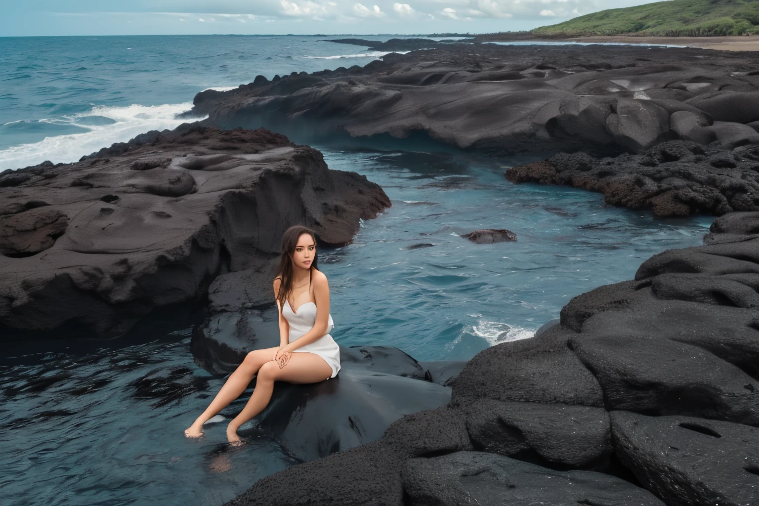 (8k, RAW photo, best quality,masterpiece:1.2),(realistic, photo-realistic:1.37),
1girl,long legs, full body,lava dress,simple background,ocean,