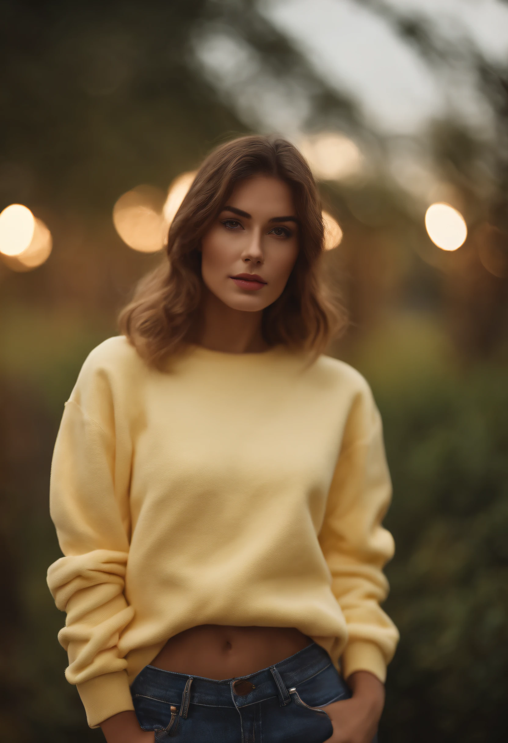 (Masterpiece: 1.3), (8K, Realistic, RAW photo, Best Quality: 1.4), 3d model of a light yellow sweatshirt, Best Quality, High Resolution, Masterpiece, best detail, 8K, made in a soft style, dreamy quality, feminine exuberance, Matte Photo, without inscriptions and logos