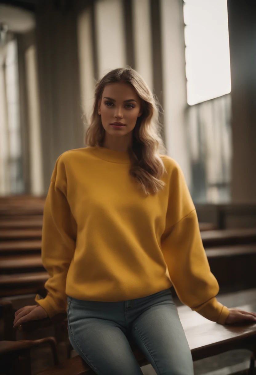 (Masterpiece: 1.3), (8K, Realistic, RAW photo, Best Quality: 1.4), 3d model of a light yellow sweatshirt, Best Quality, High Resolution, Masterpiece, best detail, 8K, made in a soft style, dreamy quality, feminine exuberance, Matte Photo, without inscriptions and logos