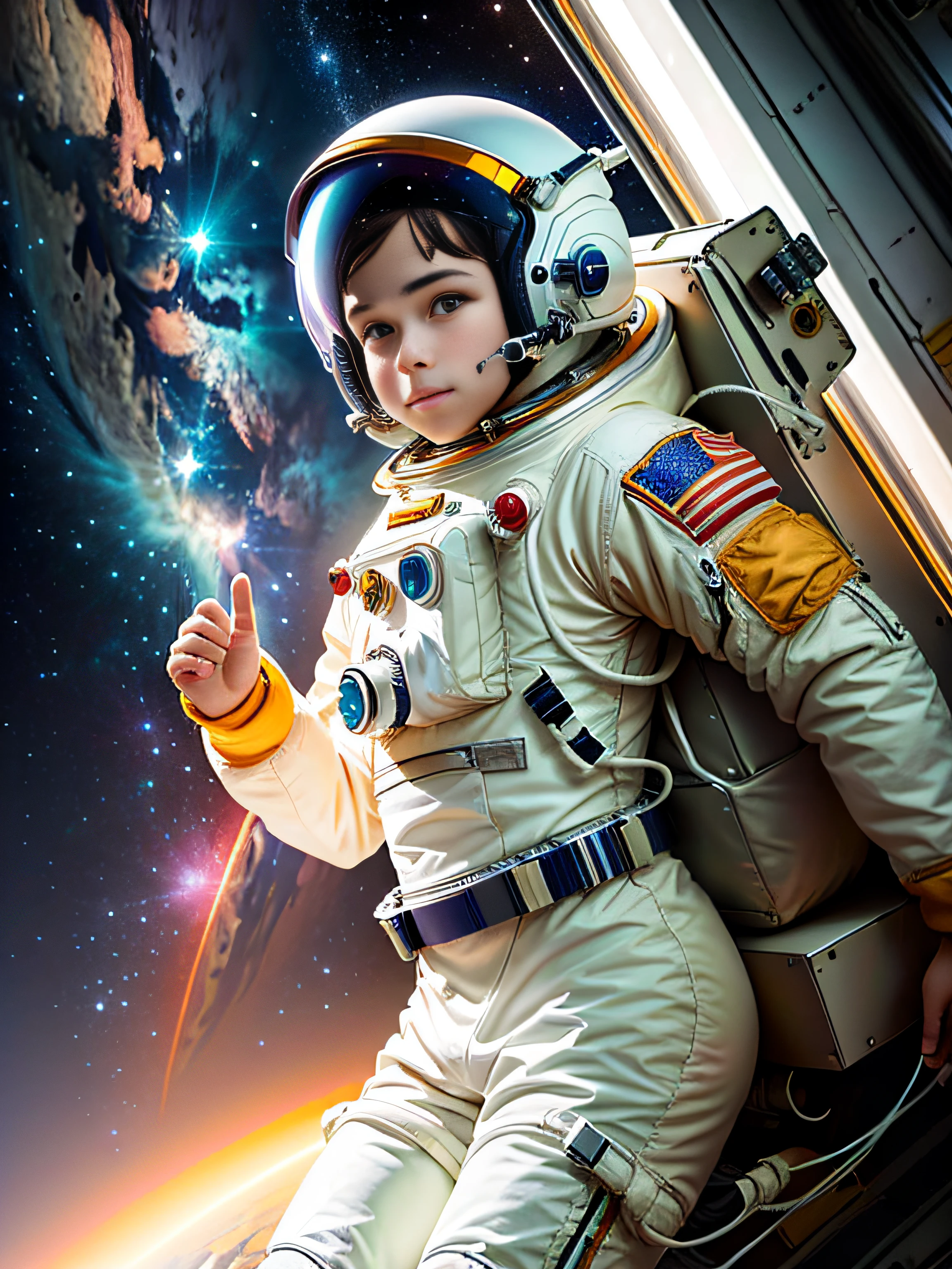 Pequeno  astronauta, realista, alta qualidade, imagem detalhada, 4k, corpo inteiro
