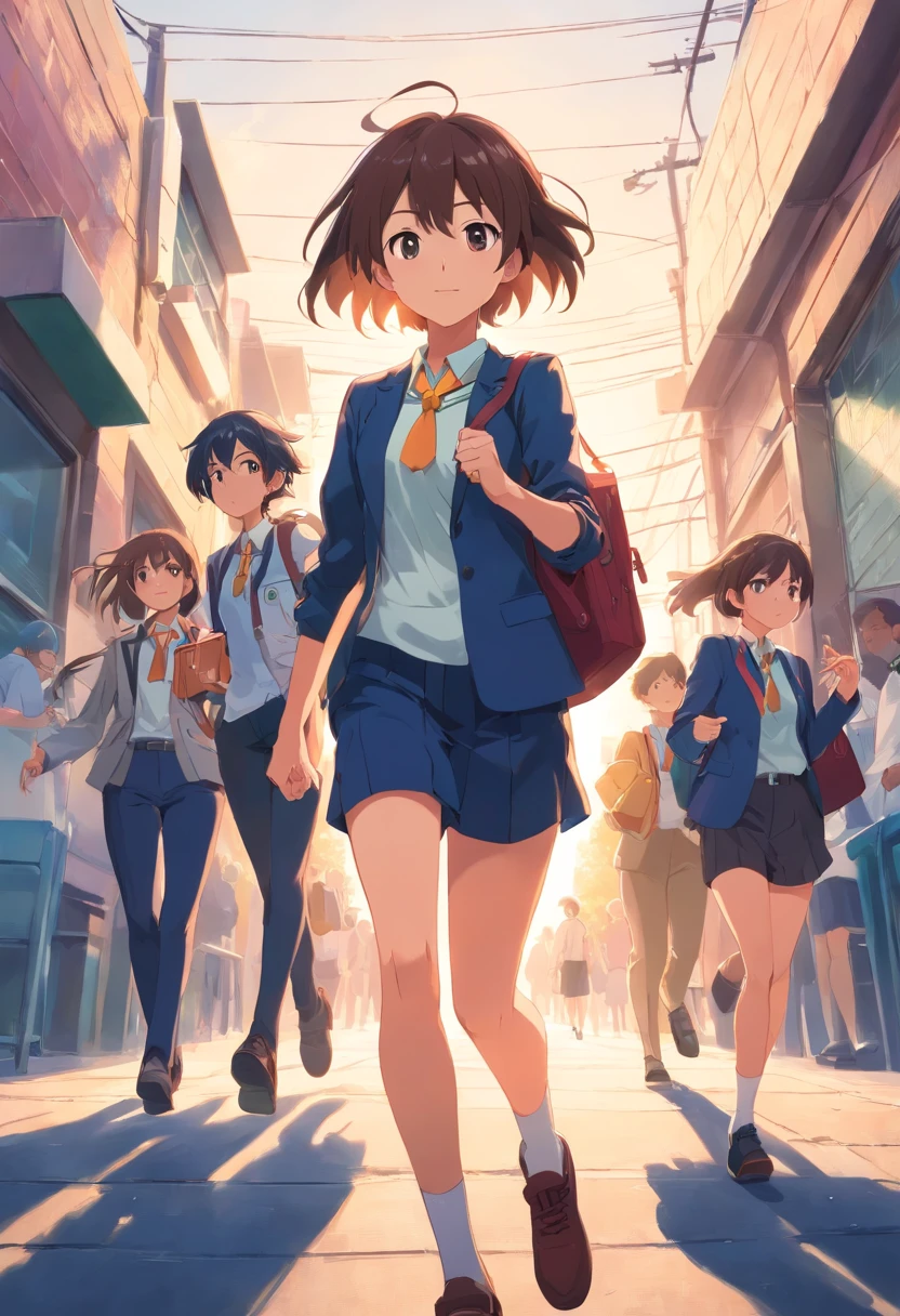 femele　10 generations　High school students　sideways Facing　Running　校服　blazers　hightquality　high-level image quality　　Shoulder Bag
