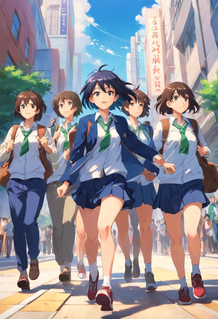 ((femele,10 generations,High school students))　((sideways Facing,Running))　校服　blazers　hightquality　high-level image quality　　Shoulder Bag