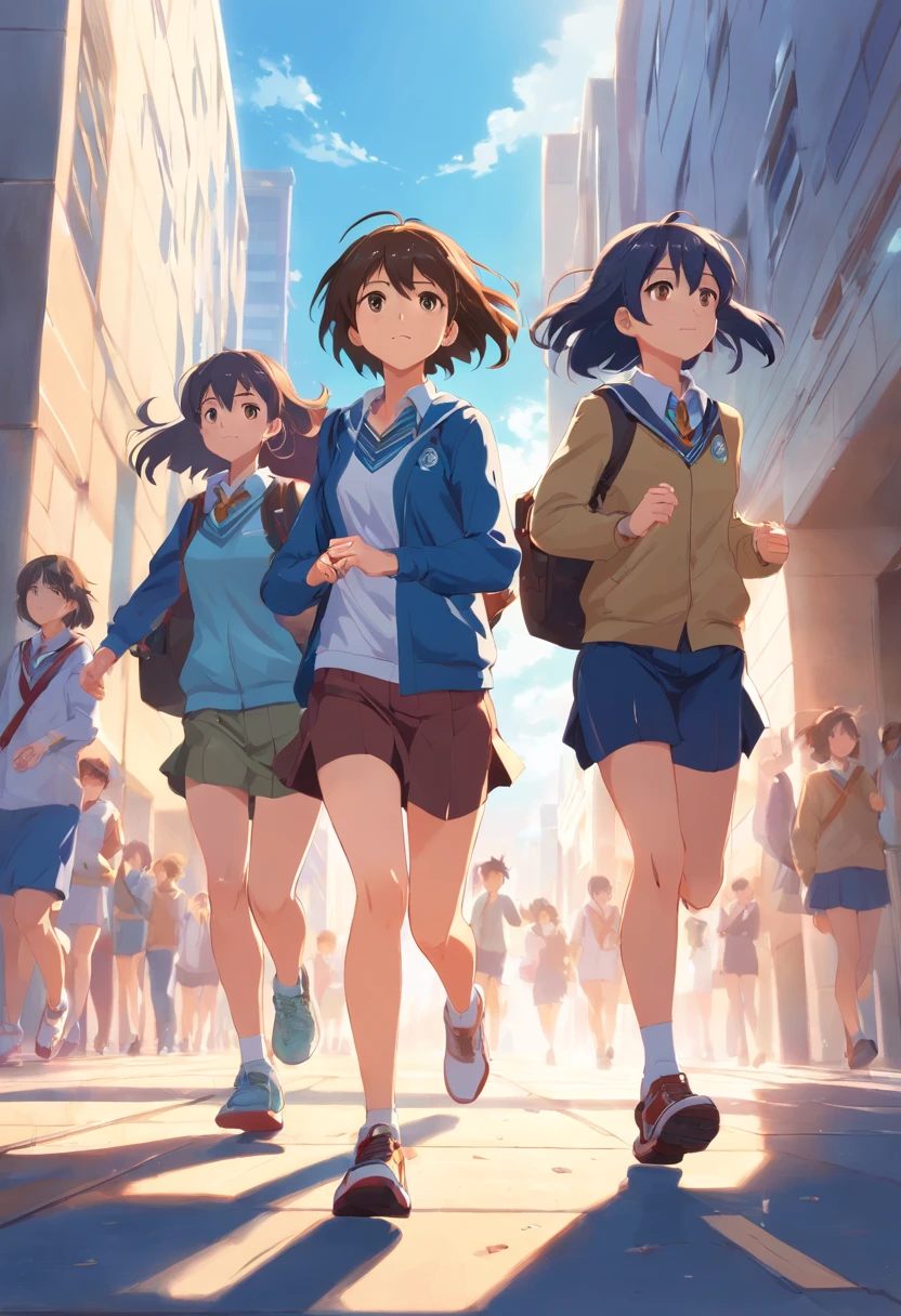 ((femele,10 generations,High school students)) ((sideways Facing,Running)) profile, full bodyesbian,校服 blazers hightquality high-level image quality Shoulder Bag