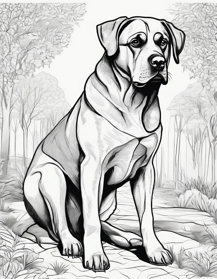 Rottweiler at the park, for coloring page, high quality, black and white, no shading