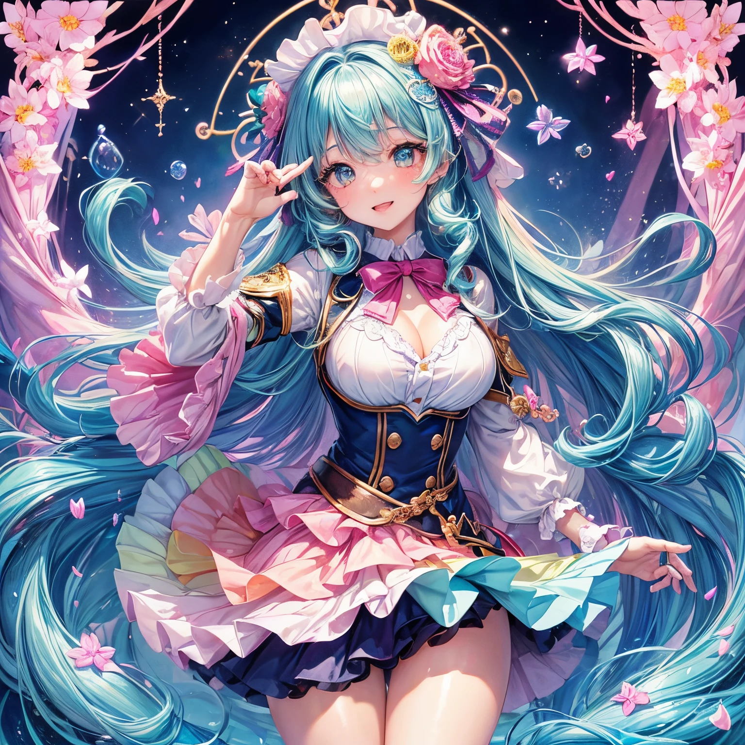 (Beautiful detailed eyes,Beautiful detailed lips,extremely detailed eye and face,longeyelashes,Cute girl in ribbon uniform,Cute uniform,Blazer,laughing loud,attractive girl,Best Quality,busty,masutepiece:1.2,stunning figure,Erotically cute,Ultra-high resolution,Gorgeous girl,Lovely girl,Multi-colored hair,Relaxation Socks,High resolution,gorgeous eyes,Perfect beauty) (masterpiece、top-quality、top-quality、watercolor paiting(Curly)、Official art、Beautifully Aesthetic:1.2)、(2girl with:1.3)、(Fractal Art:1.3)、The upper part of the body、From Side、looking at the viewers、patterns、(rainbow-colored hair、colourful hair、Half blue and half pink hair:1.2)、((4This refers to、Thumb joint))、Eau、gases、云、colourfull、Soap bubbles、Deep kissing、I'm、violate、