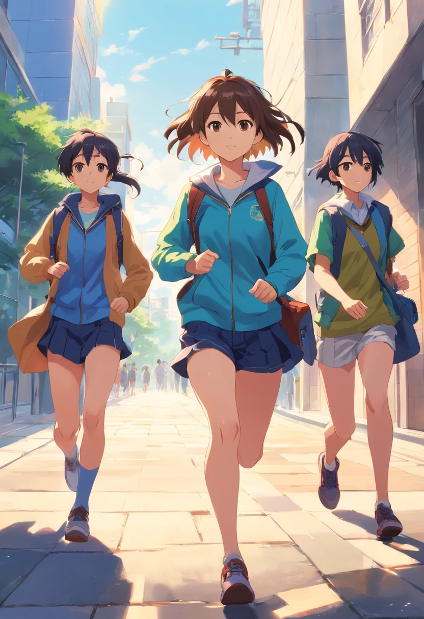((femele,10 generations,High school students)) ((sideways Facing,Running)) go sideways, full bodyesbian,校服 blazers hightquality high-level image quality Shoulder Bag