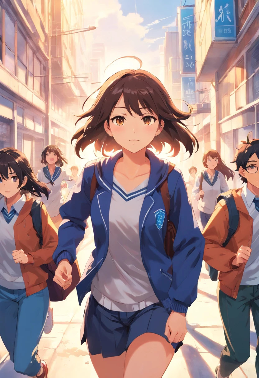 ((femele,10 generations,High school students))　((sideways Facing,Running))　go sideways, full bodyesbian,校服　blazers　hightquality　high-level image quality　　Shoulder Bag