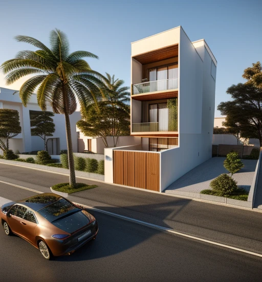 rendering of a modern residential townhouse, professional render, wide angle exterior 2023, highly detailed render, high quality rendering, realistic render, architectural render, high-quality render, detailed rendering, hyper-realistic render, hyper - realistic render, very realistic 3 d render, high render, realistic rendering, very realistic render