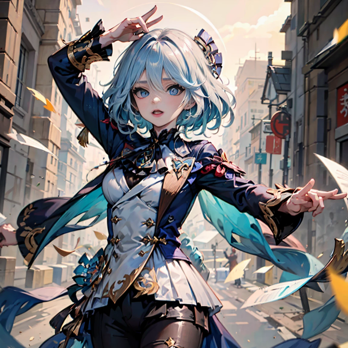 Personaje furina de genshin impact, traje detallado.