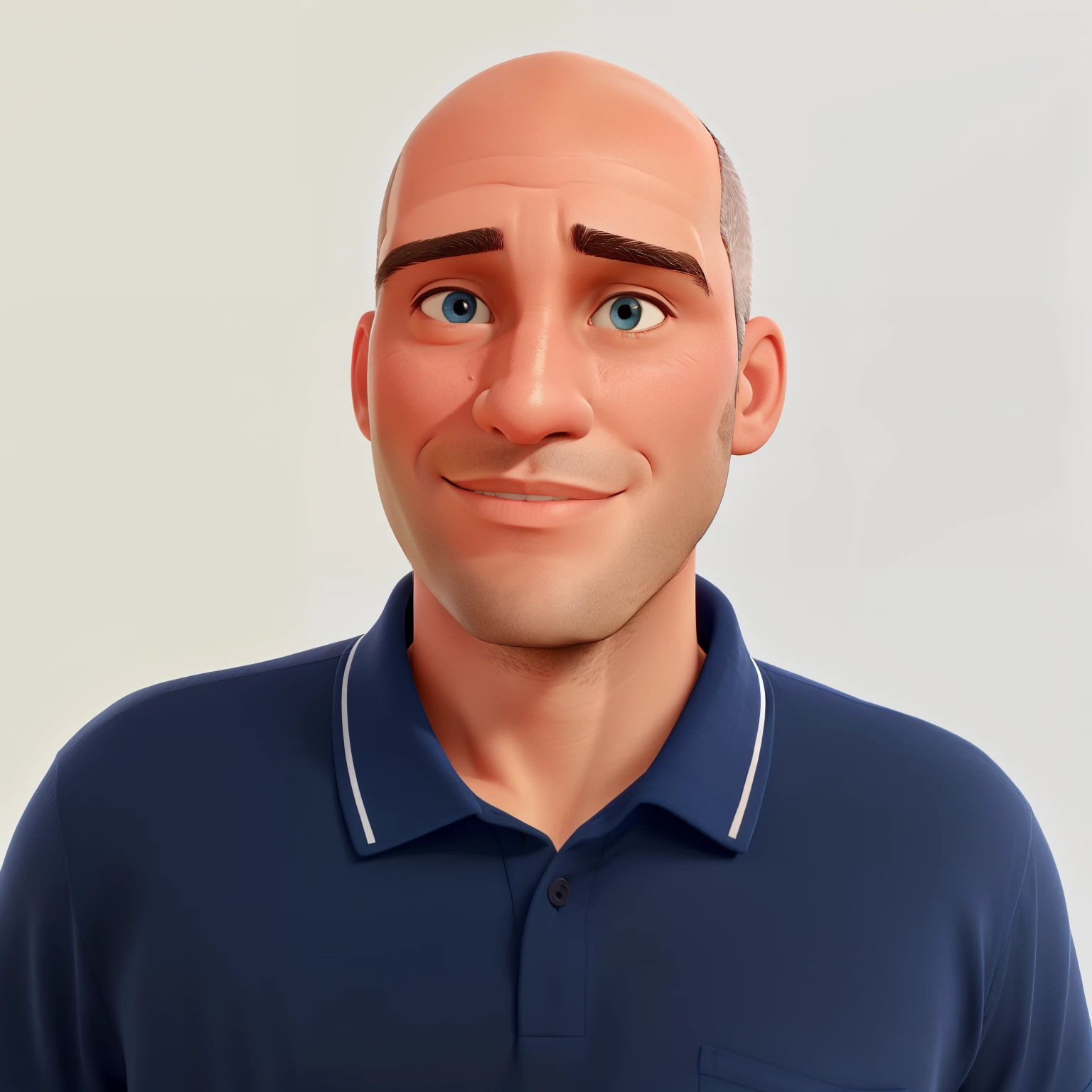 um homem, careca, com camisa azul de perfil