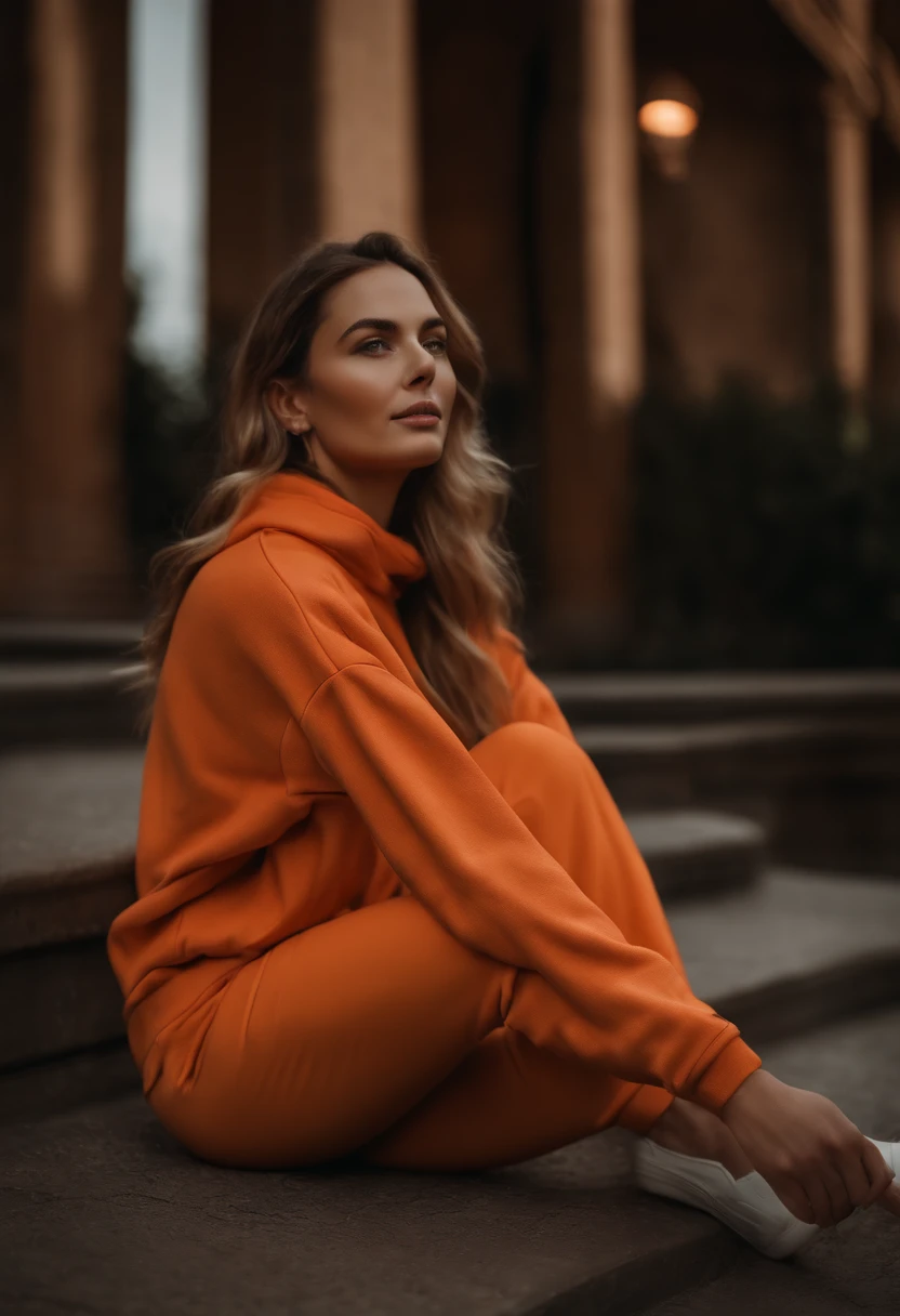 (Masterpiece: 1.3), (8K, Realistic, RAW photo, Best Quality: 1.4), Best Quality, High Resolution, Masterpiece, best detail, 8K, 3d model of orange sweatshirt, made in a soft style, dreamy quality, feminine exuberance, Matte Photo, without inscriptions and logos