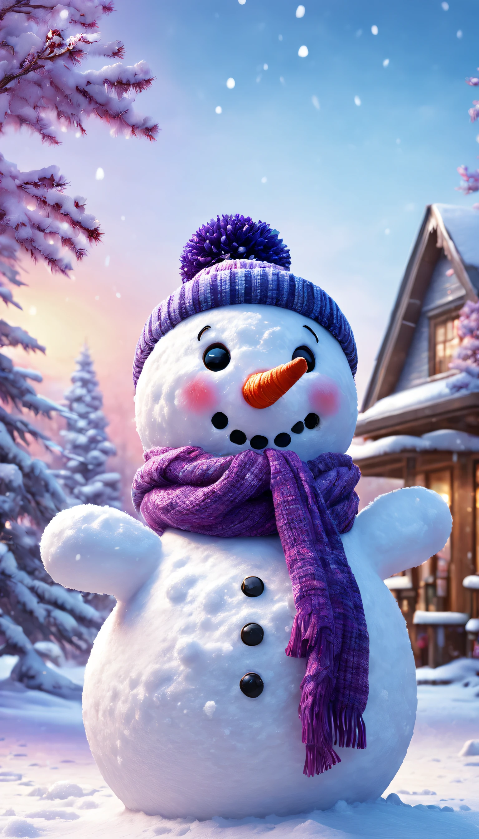 （best qualtiy，4k，8k，Tall structures，tmasterpiece：1.2），hyper-detailing，（realisticlying，photograph realistic，photoreali：1.37），snowman building，Happy children in winter clothes making snowman in the snow，Colorful winter scenes，Beautifully textured snow，Sparkling snowflakes，frosty morning atmosphere，Realistic ice and snow details，Soft natural light，Subtle shadows and highlights，fluffy snow covered tree，Imaginative snowman creations，Peaceful and peaceful snow scene，Faint laughter and the crunch of snow underfoot，dazzling blue sky，Winter sunset in pink and purple colors，pixelart style，Expressive and exaggerated features，naughty pose，Fantastic and whimsical accessories for your snowman，Creative details and textures on the snowman&#39;s face and clothes，Vibrant and vibrant colors，perfect compositions，feeling of warmth and happiness，Traces of snowballs remaining on the ground，A smile that melts the cold winter。