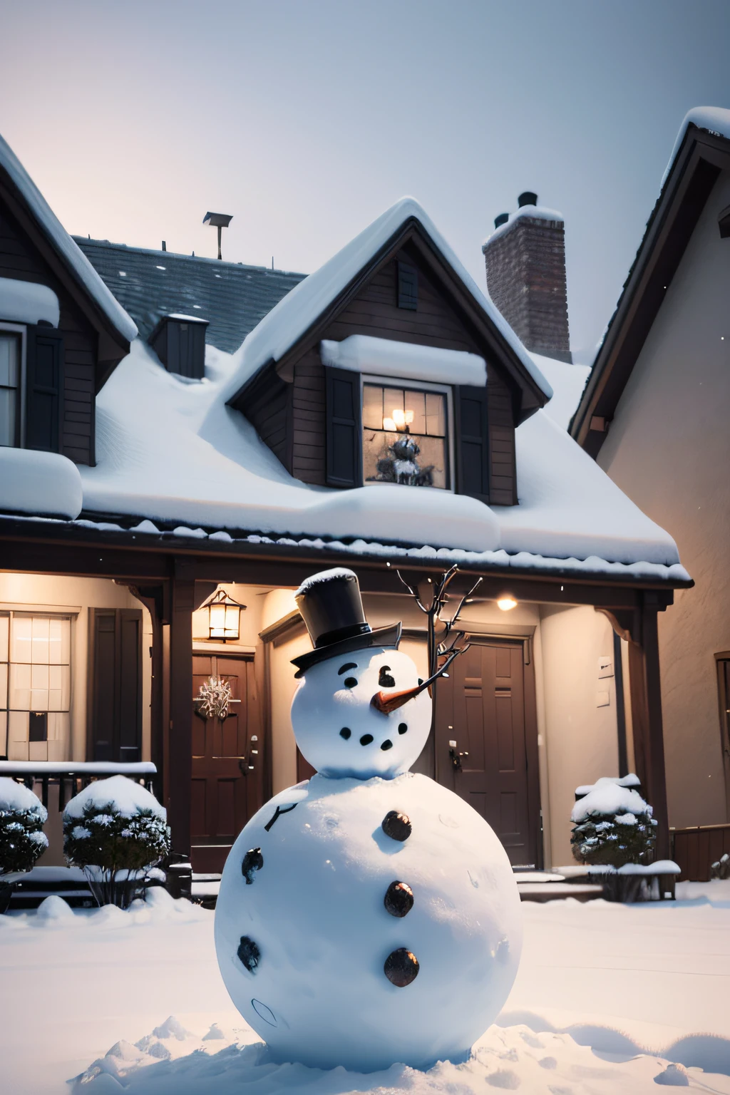 ((Snowman in front of the house)),at winter season,4K Ultra HD, 超高分辨率, (Photorealistic: 1.4), Best quality,Masterpiece,(pastel colour:1.2)