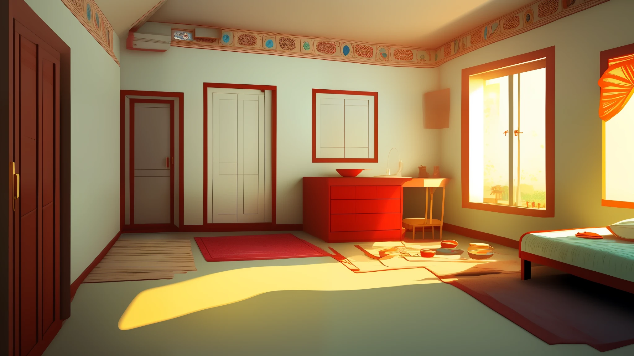 cartoon house room interior, poor house room interior, room , bad condition room interior, a Indian room a small room, Indian room interior bright white lighting