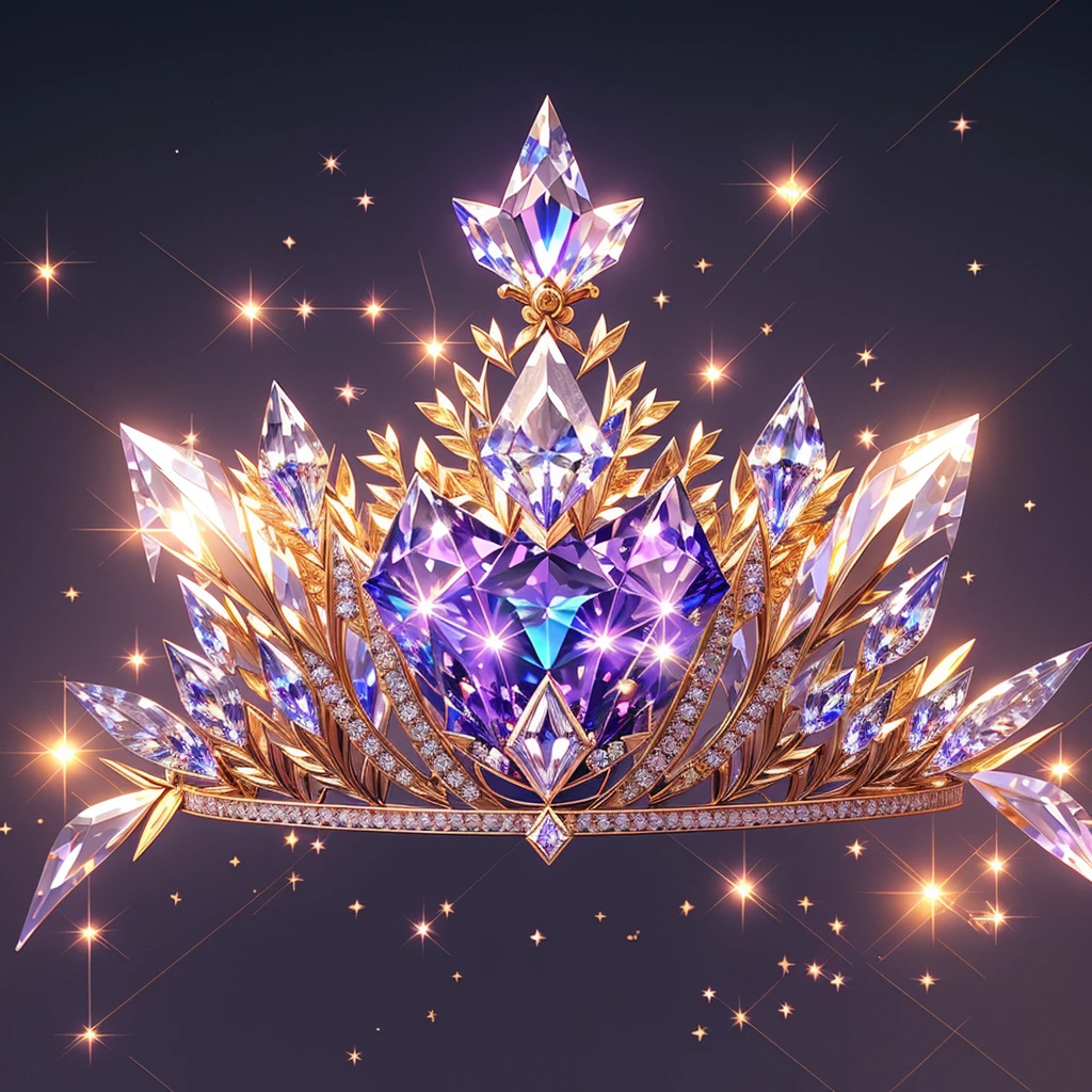 Diamond Crystal Jewel Crown icon, Phoenix Element, Gold with colored diamonds, Sailor Moon style, Gorgeous crown,ui design,Diamond crystal, Intricate headwear,Brilliant and elegant,minimalist luminous, white background, isometric Ul interface with 3d elements, 3d rendering, hologram, high detail, gad rays, c4d, 8k，