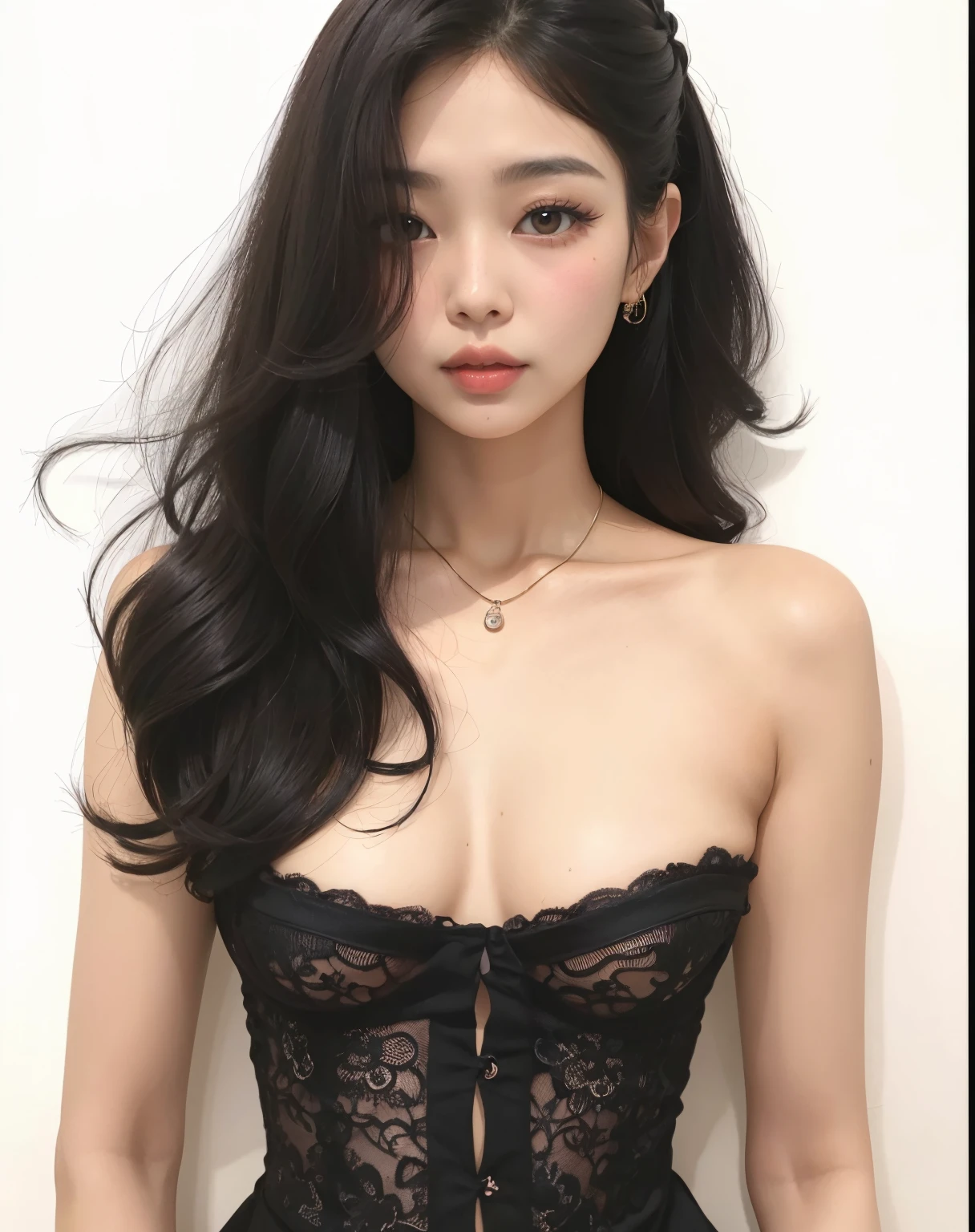 um close up de uma mulher em um vestido preto com um colar, linda mulher coreana jovem, ****** coreana, Beautiful Asian girl, Mulher sul-coreana bonita, mulher coreana jovem bonita, Asian girl, gorgeous chinese model, Mulher coreana, Jaeyeon Nam, Beautiful Asian woman, tiny black bra, bra black, lovely woman, young asian girl, Asian women, modelo bonito da ******