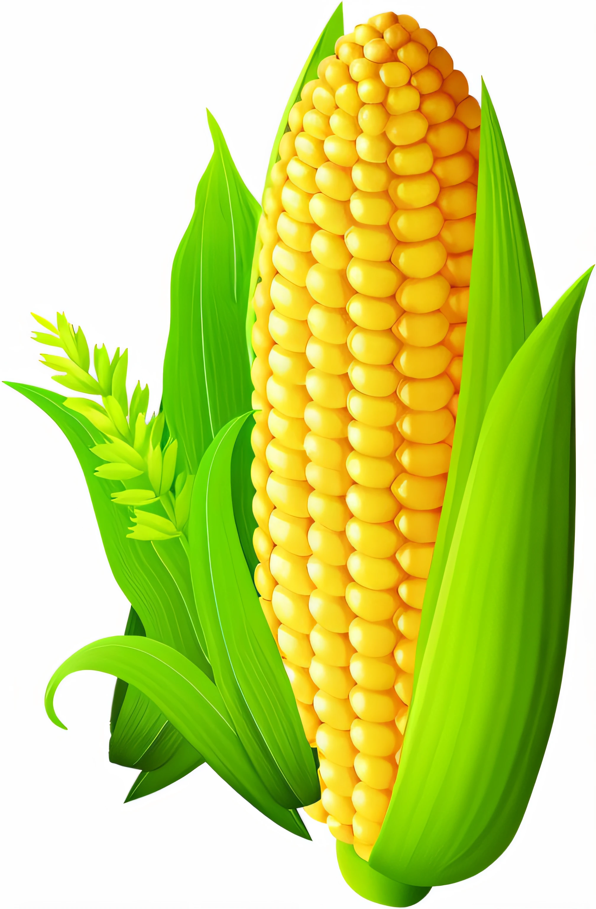 Close-up of corn stalks with leaves, nachos, Corn cobs everywhere, hd illustration, isolated on white background, High grain, high detail illustration, very detailed illustration, very detailed illustration.”, white backgrounid, sharp high detail illustration, Corn growing tall in the foreground, detailed vector, high detail illustration, a hoge, Realistic illustration