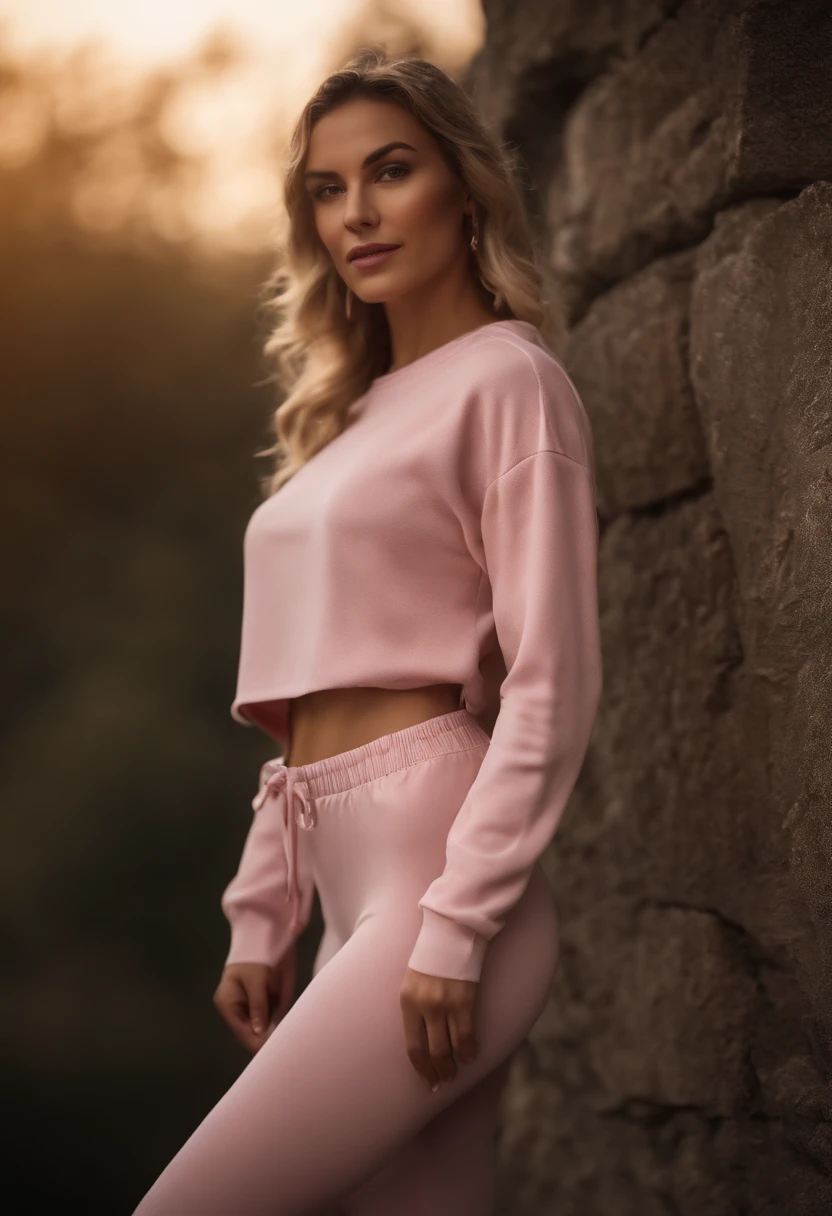 Arafid Woman, (Meisterwerk: 1.3), (8K, realistisch, RAW-Foto, best qulaity: 1.4), best qulaity, hight resolution, Meisterwerk, bestes Detail, 8K, 3D-Modell in rosa Kapuzenpulli und Hose, im weichen Stil gemacht, Gesichtsdetail, Mulattin, bodenlang, Fantastic quality, weibliche Ausgelassenheit, mattes Foto, keine Beschriftungen oder Logos