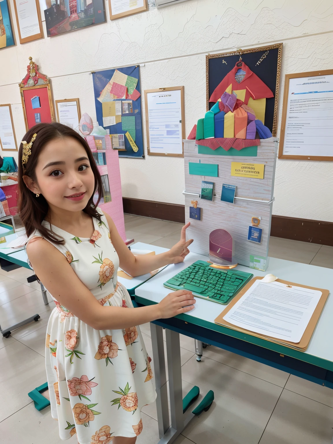 Garota chamada Anne, como personagem principal da Turma da Monica , vestindo um vestido rosa estiloso