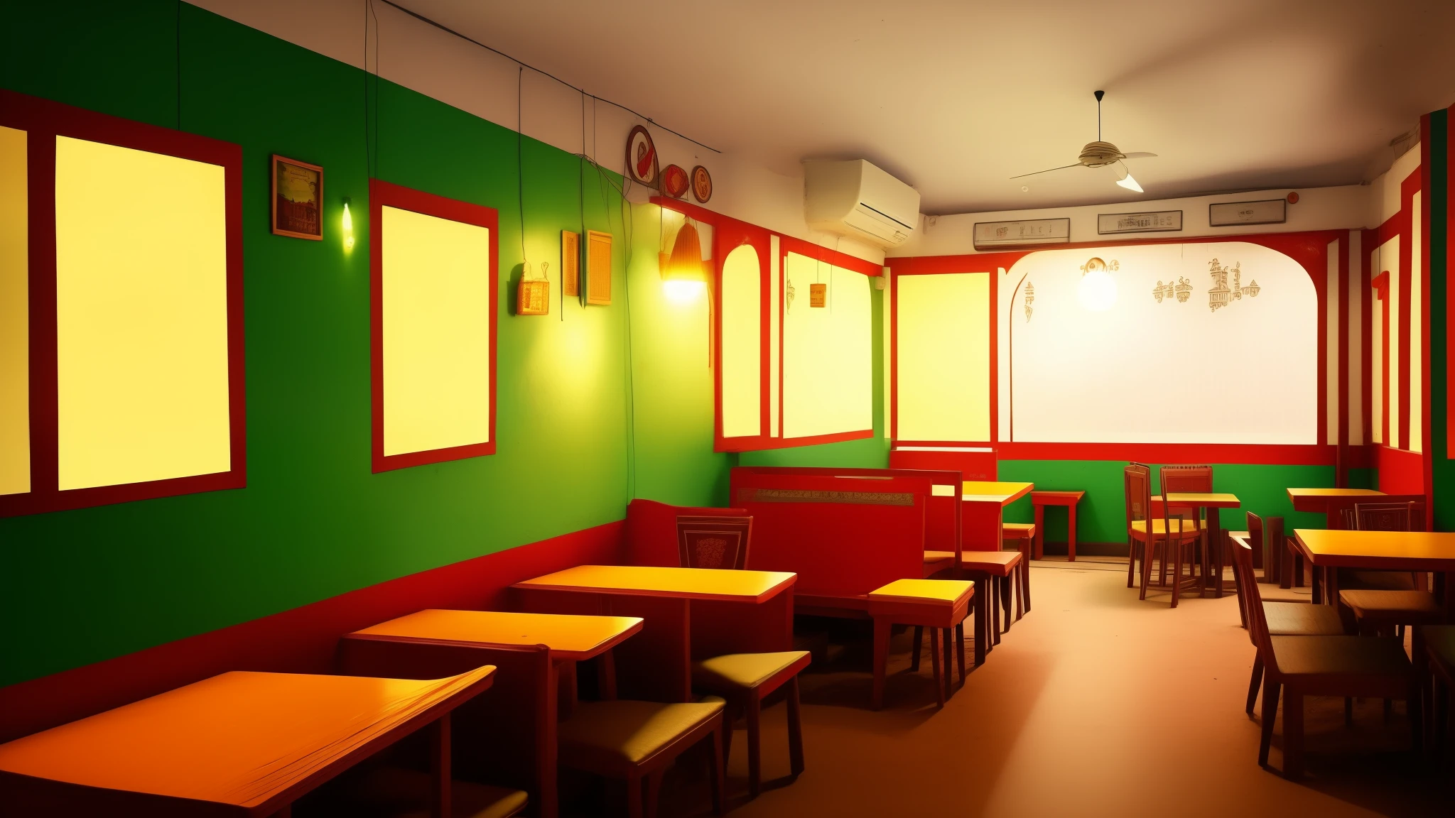 cartoon road side cafe room interior, poor road side cafe room interior, room , bad condition room interior, a Indian room a small room, Indian room interior bright white lighting