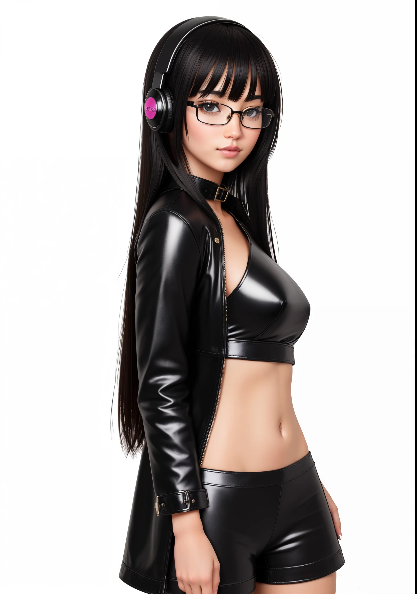 NSFW, {{ leather collar }} , detailed explanation, highest quality, exquisite, glossy anime style, cool girl, {{{{{ beautiful glasses }}}} , looking at the audience, beautiful lips, detailed explanation of headphones, pierced all over, wearing a leather jacket, collars, detailed tattoos all over the body, beautiful lips, PVC sheaths, big grin, cyberpunk city, depth of field, Pixiv, paintings, high quality, 8k, elaborate, Unreal Engine 5, gorgeous, super detailed, edge lighting, very detailed, fine detail, leather jacket, biker girl, long black hair, fine skin, best picture, textured face, (very detailed face: 1.4) , pale skin, (detailed skin texture: 1.2) , (beautiful glasses: 1.2) , 8K, (realistic: 1.5) , ultra-sharp, (masterpiece) , best quality, (very detailed: 1.3) , perfect hands,