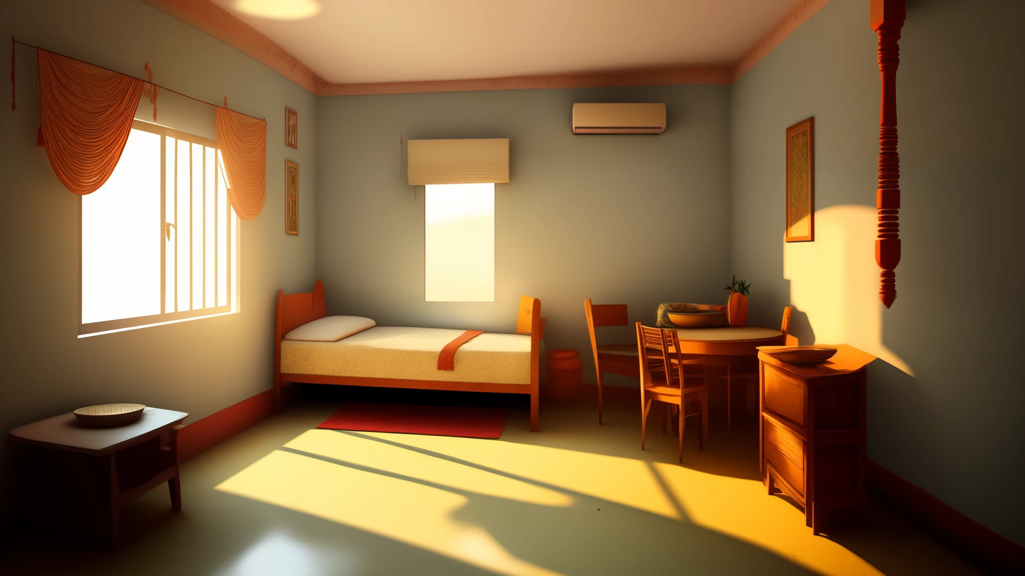 cartoon house room interior, poor house room interior, room , bad condition room interior, a Indian room a small room, Indian room interior bright white lighting