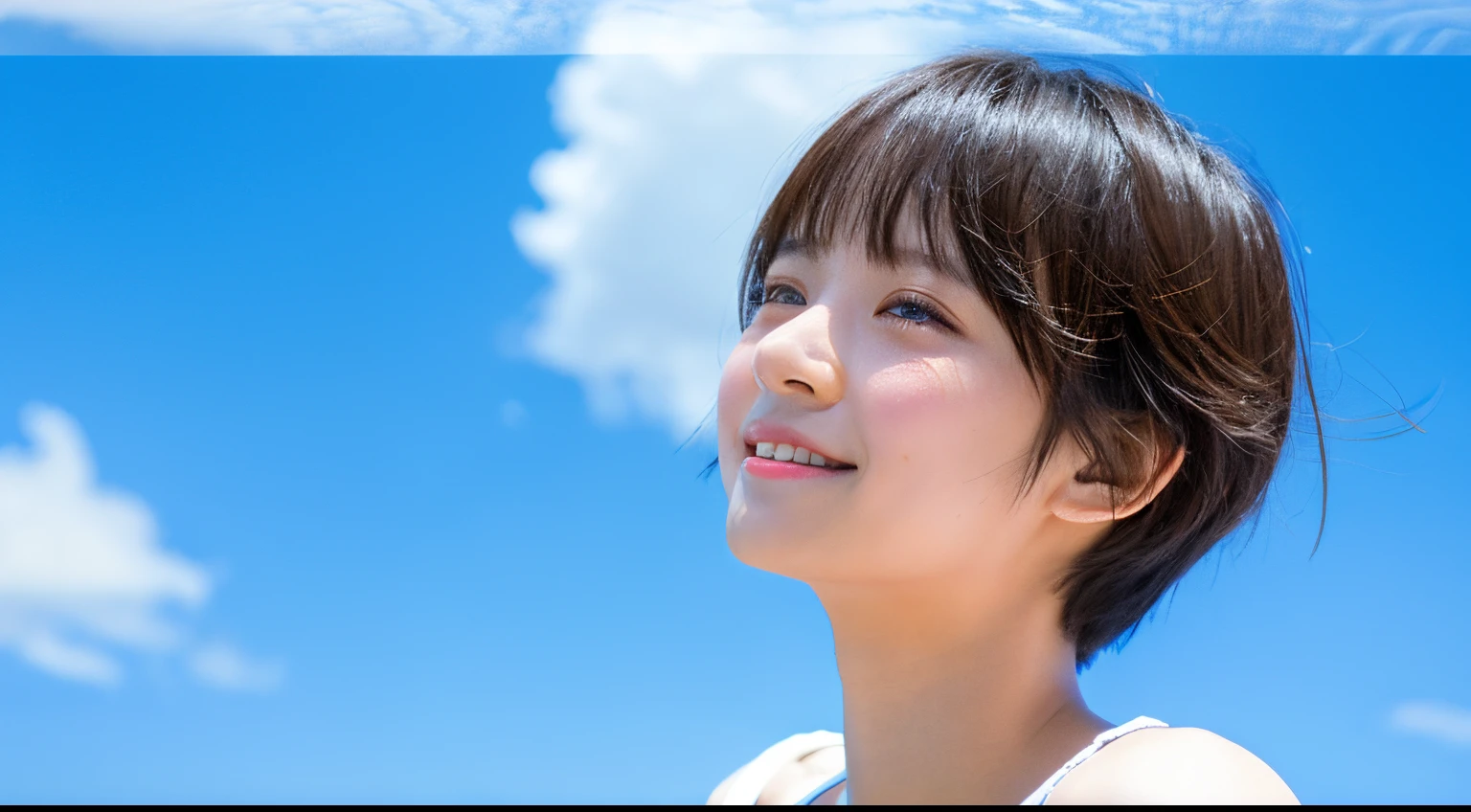 Transparent Girl,tears,short-cut,blue-sky,Freshness