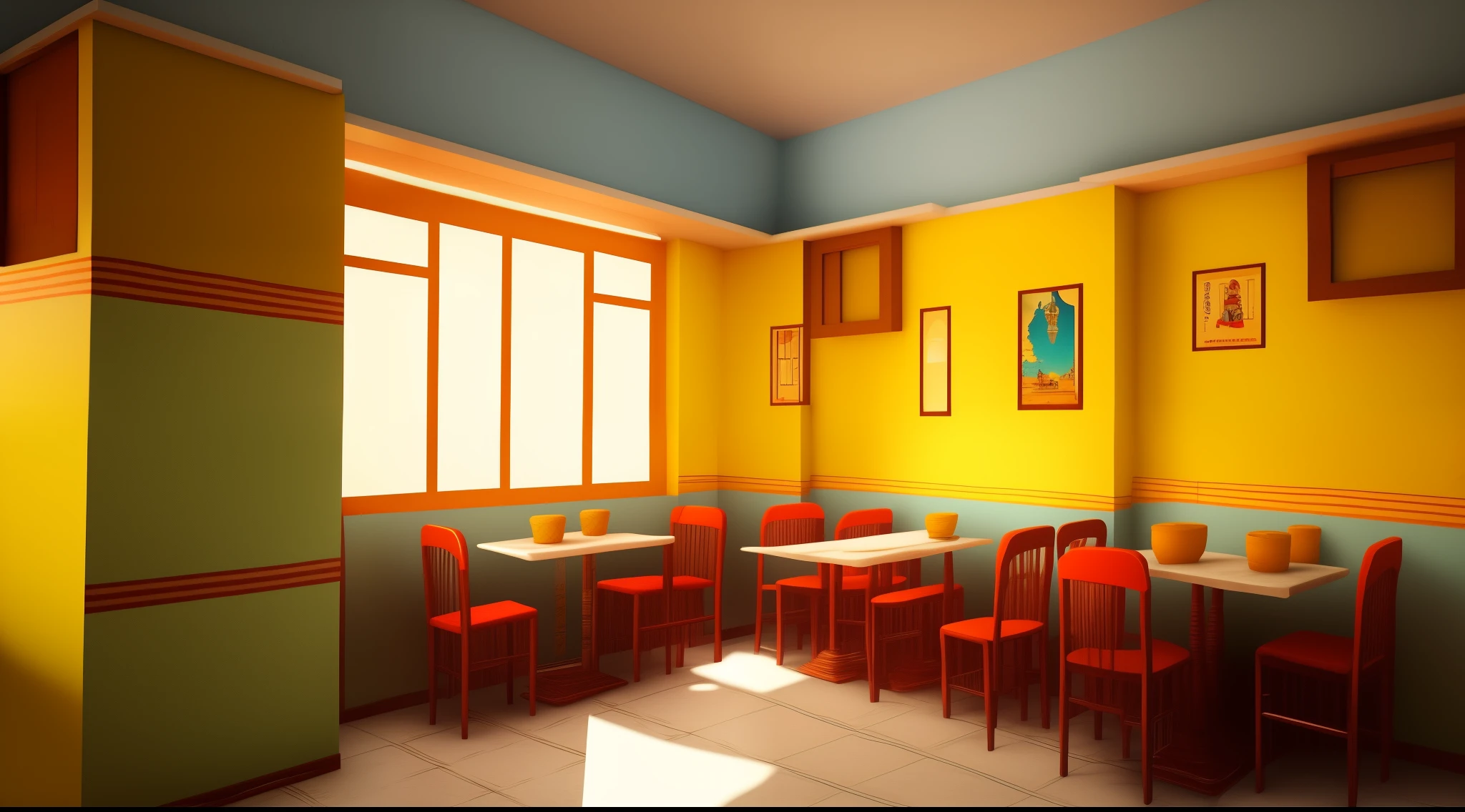 cartoon road side cafe room interior, poor road side cafe room interior, room , bad condition room interior, a Indian room a small room, Indian room interior bright white lighting