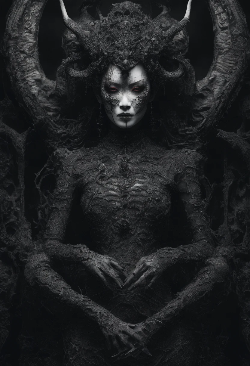 The ritual of The Queen of the Damned nude exposed intricate, goddess of the moon, fertility, sexuality and war,  Depressed Side of Humanity, by Alberto Seveso, Luis Royo and HR Giger, artstation, Dark, and highly detailed digital painting of a group of necromancers summoning a powerful undead creature, with a greenish glow and occult symbols in the background in the style of art by zdislav beksinski and wayne barlowe, the image should have a sharp focus, Intricate details, and be trending on artstation.