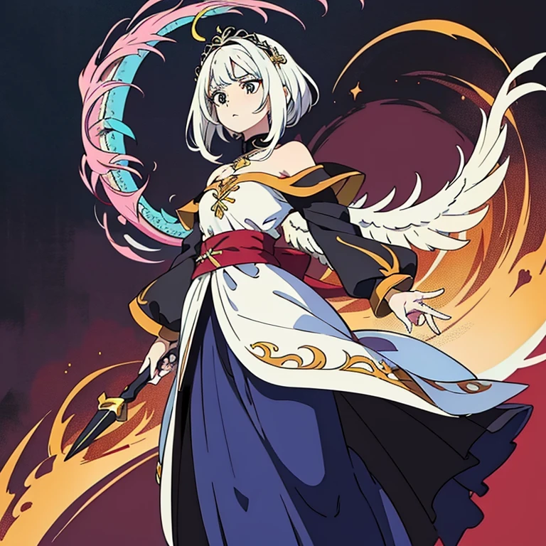(melhor qualidade: 1.0), (super high res: 1.0), personagem extremamente detalhado, detailed hands, Half-dragon girl, chifres, scales on the neck, escamas nos ombros, scales on the forearm, escamas na bochecha, Girl with dragon tail, dragon tailed, Cabelo extremamente detalhado, cabelo curto, ((Cabelo branco)),((mechas pretas)), olhos extremamente detalhados, olho com cores diferentes, Heterocromia, olho direito branco, olho esquerdo preto, dragon eyes, 2D, Arte de Anime, ((barnet)), ((corpo inteiro)), standing on her feet, medieval, RPG, pequena, corada, black dragon wings