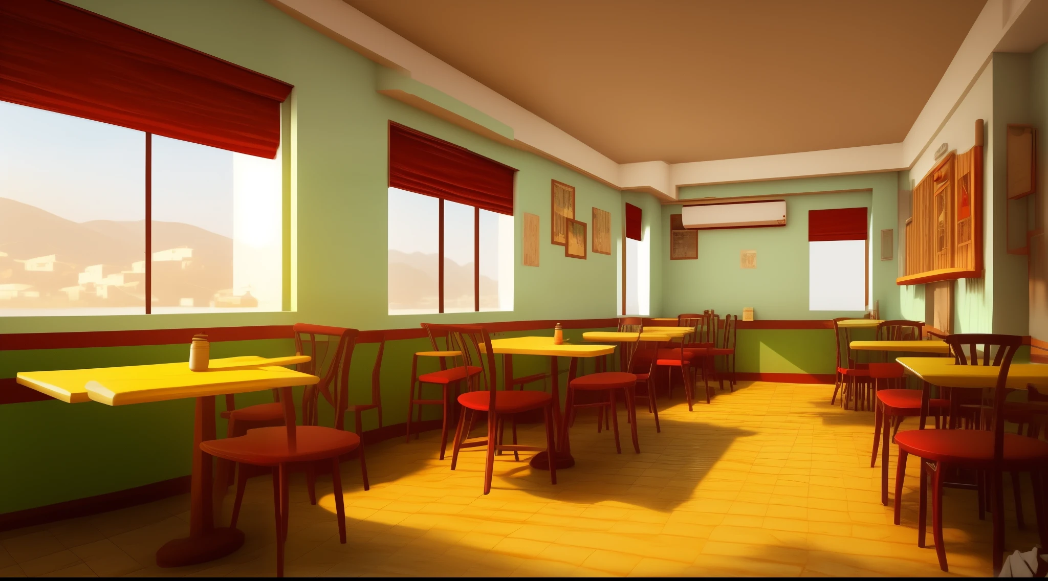 cartoon road side cafe room interior, poor road side cafe room interior, room , bad condition room interior, a Indian room a small room, Indian room interior bright white lighting