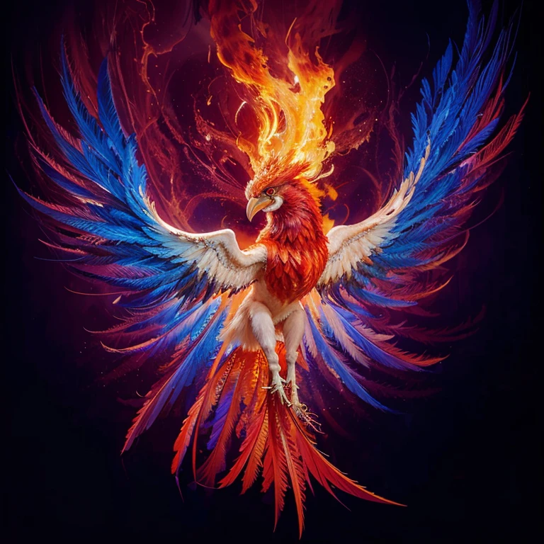 Long white beak, black legs, anthropomorphic phoenix