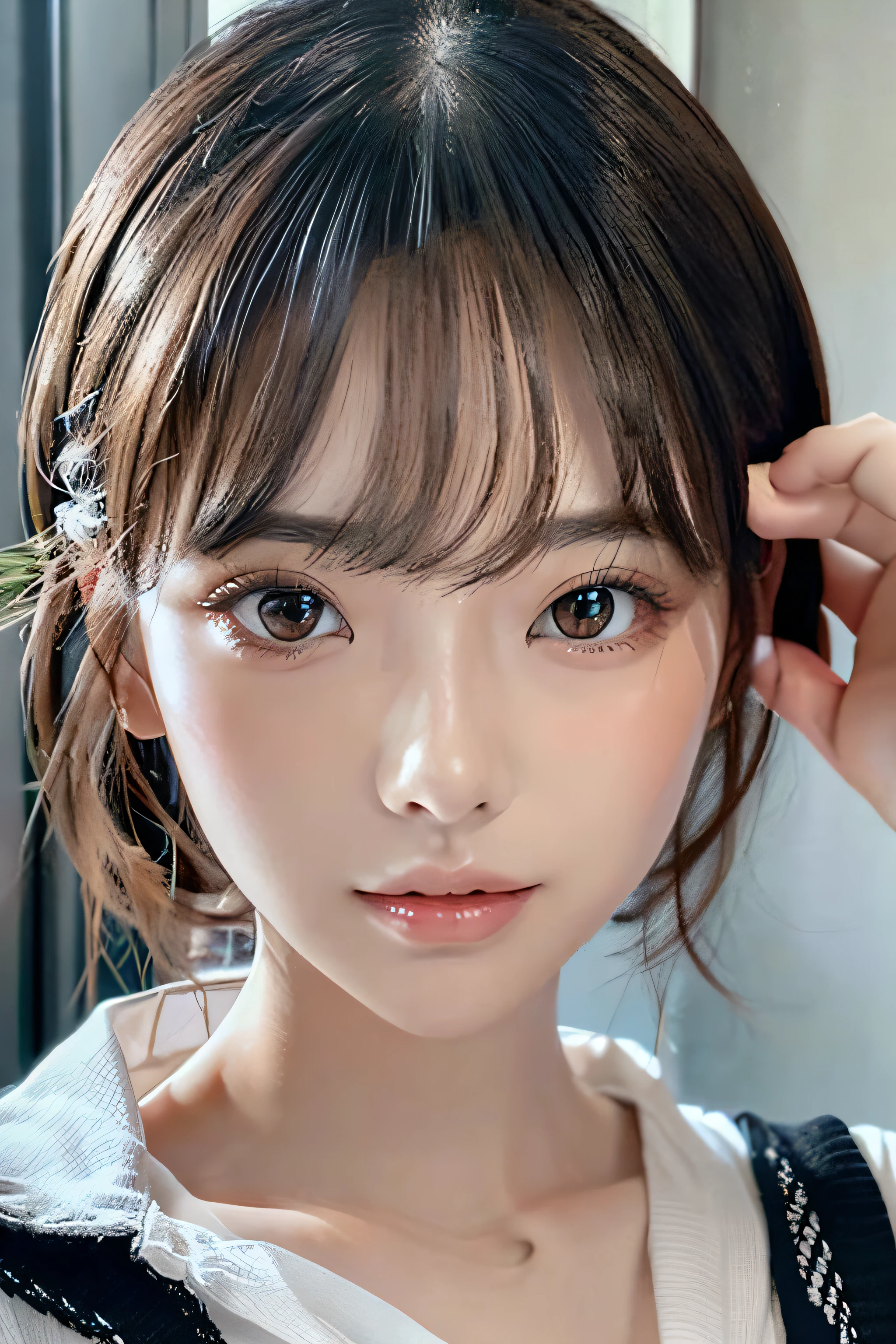 Focus on people。Create and express the best shining composition of the person in a realistic way。((​masterpiece))、(((top-quality)))、((ultra-detailliert))、(A hyper-realistic)、(highly detailed CGillustration)、(extremely delicate and beautiful)、Girl a masterpiece、top-quality、Realistic skin feeling、Realistic fabric、We will introduce a realist illustration focusing on the center front of girls with realistic and ultra-detailed eyes.。This is the absolute rule, and the following sentence expresses the image quality。 The greatest painter in human history meets an unparalleled beauty、It is the greatest masterpiece in the history of the Inuiku Ichigo, which depicts the most beautiful figure of a lifetime.。 Create stunning anime artwork that is currently trending on seaStation、Introducing exquisite beauty and seductive aesthetics。