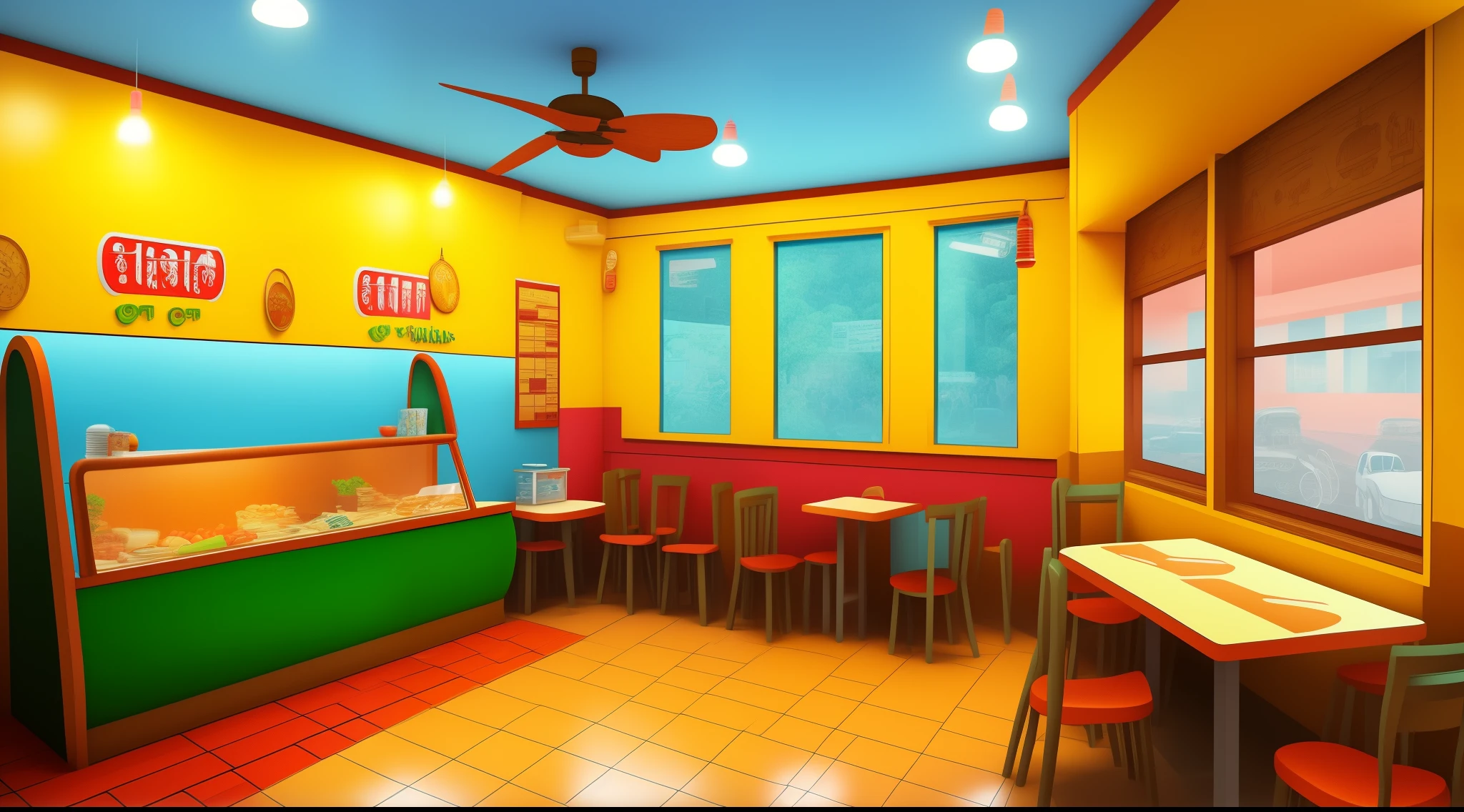 cartoon road side cafe cash counter room interior, poor road side cafe cash counter room interior, room , bad condition room interior, a Indian room a small room, cash counter, Indian room interior bright white lighting