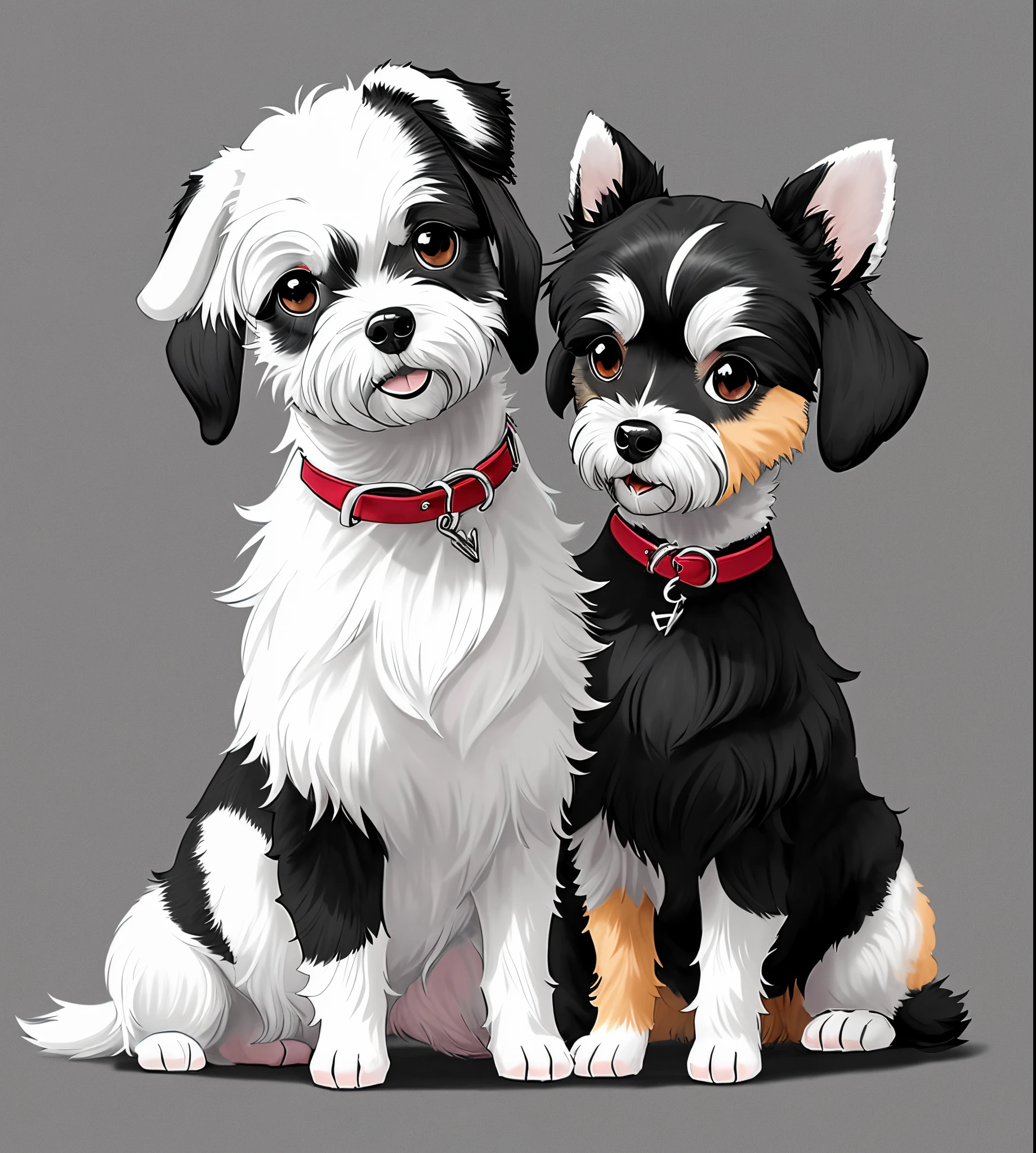 a Dog、Anime style、Black fur and white mesh、Bushy coat、chihuahua and schnauzer mix、SNS icon