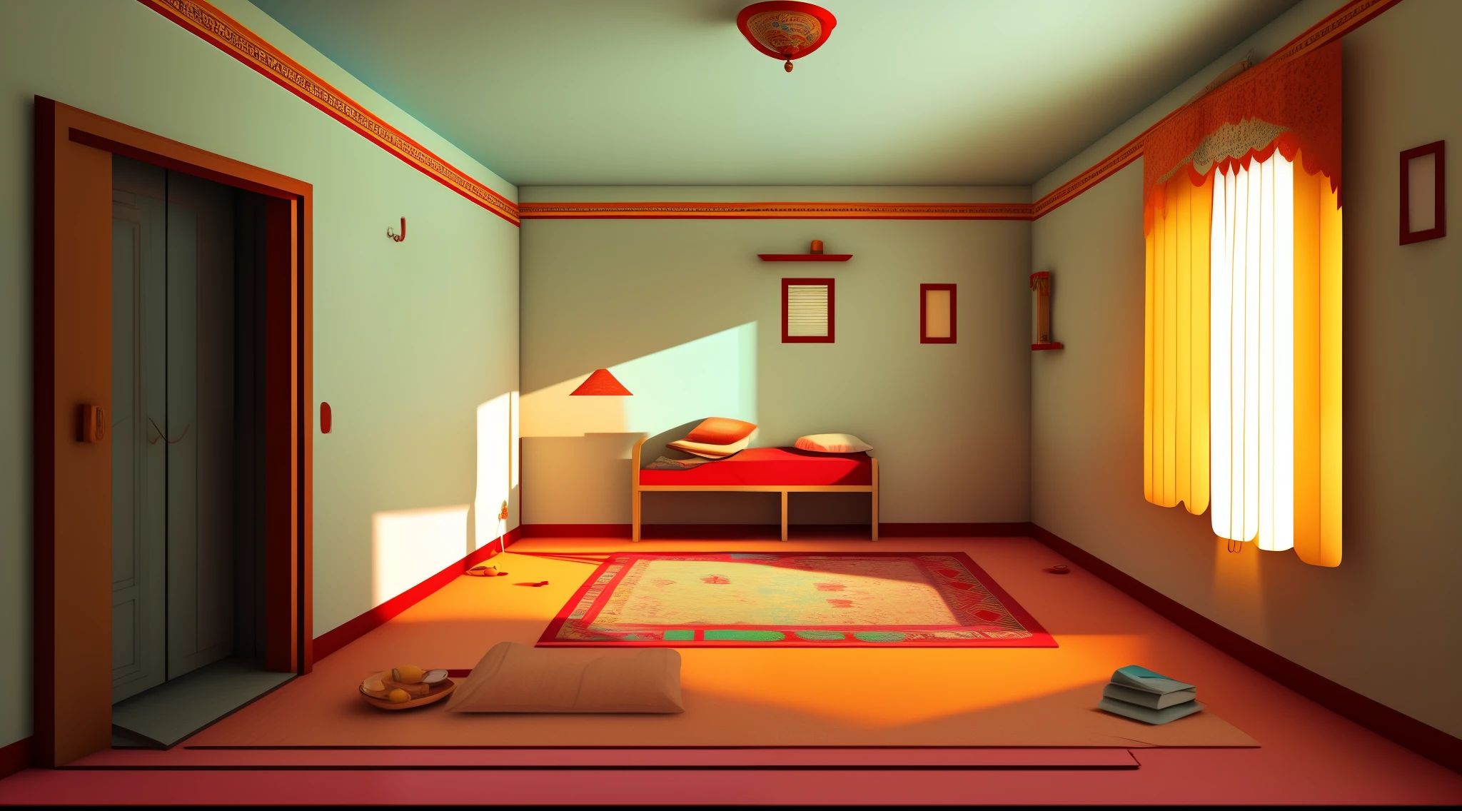 cartoon house room interior, poor house room interior, room , bad condition room interior, a Indian room a small room, Indian room interior bright white lighting