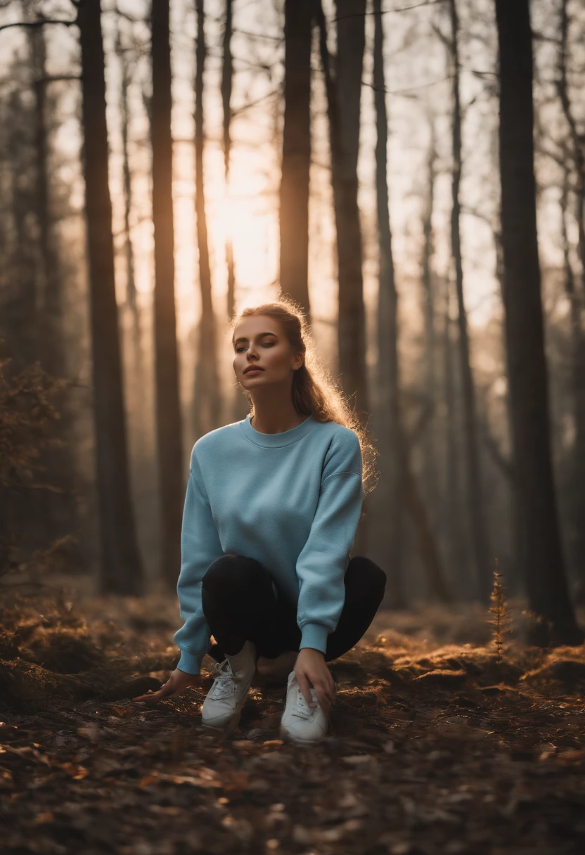 (Meisterwerk: 1.3), (8K, realistisch, RAW-Foto, best qulaity: 1.4), best qulaity, hight resolution, Meisterwerk, bestes Detail, 8K, 3d Modell in hellblauem Sweatshirt und Hose, im weichen Stil gemacht, Gesichtsdetail, ukrainisch, in full height, dreamy quality, weibliche Ausgelassenheit, mattes Foto, ohne Aufschriften und Logos