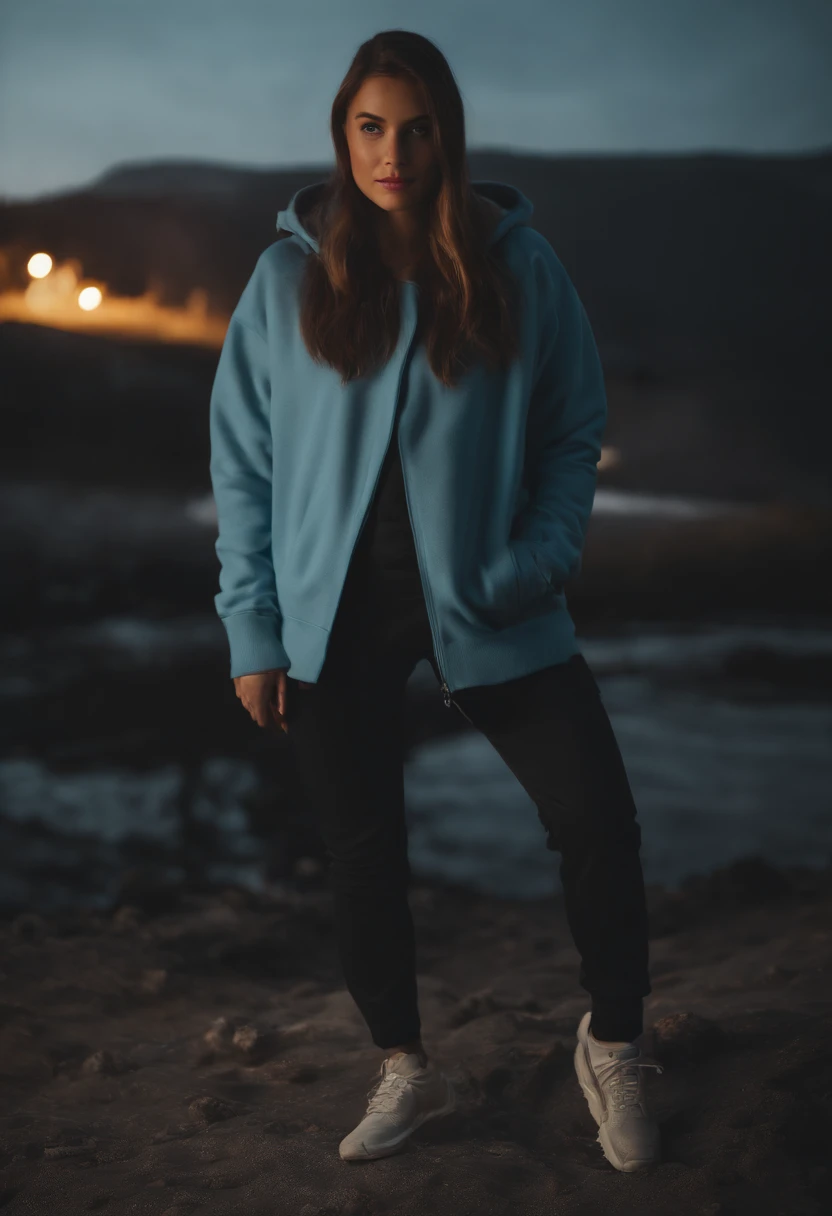 (Meisterwerk: 1.3), (8K, realistisch, RAW-Foto, best qulaity: 1.4), best qulaity, hight resolution, Meisterwerk, bestes Detail, 8K, 3d Modell in hellblauem Sweatshirt und Hose, im weichen Stil gemacht, Gesichtsdetail, ukrainisch, in full height, dreamy quality, weibliche Ausgelassenheit, mattes Foto, ohne Aufschriften und Logos