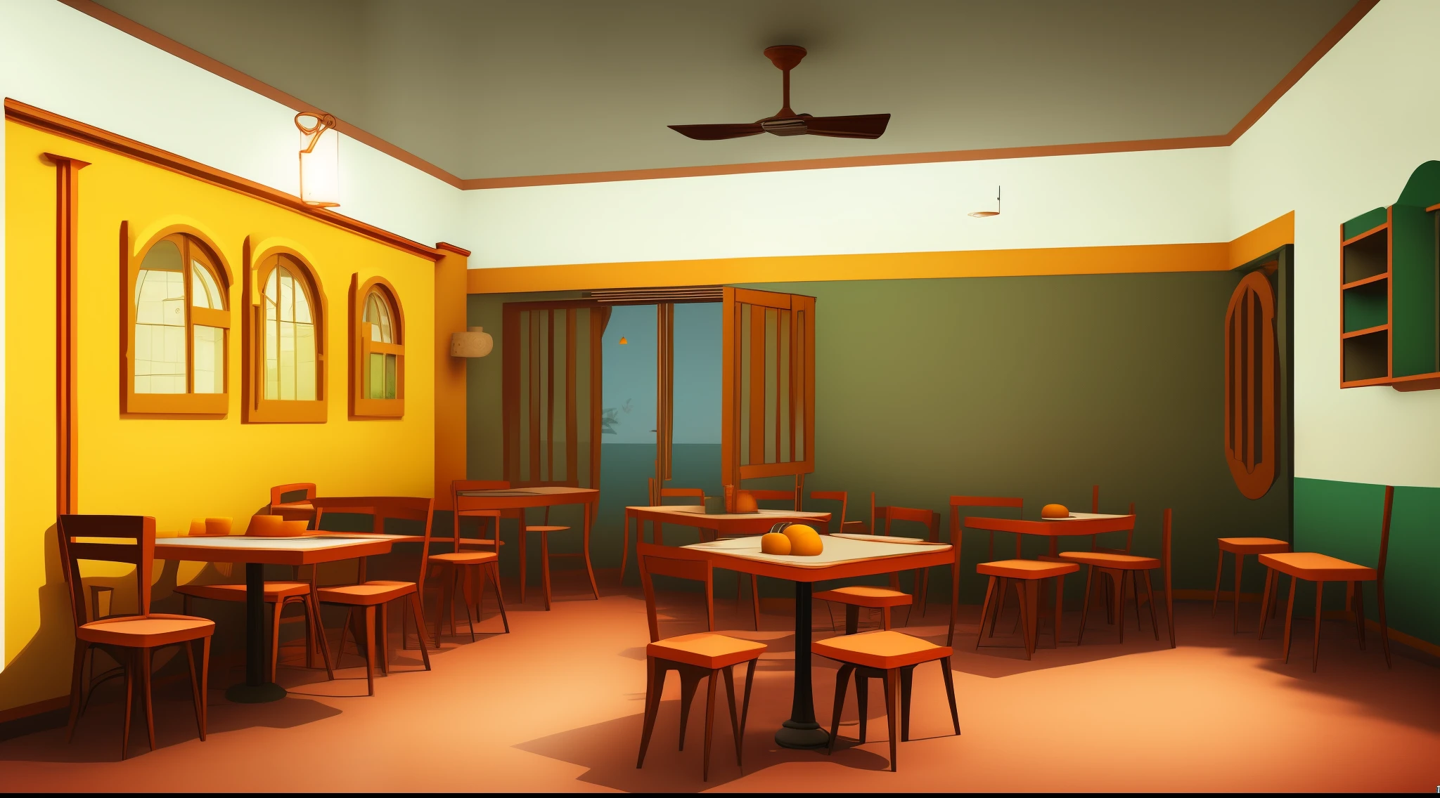 cartoon road side cafe room interior, poor road side cafe room interior, room , bad condition room interior, a Indian room a small room, Indian room interior bright white lighting