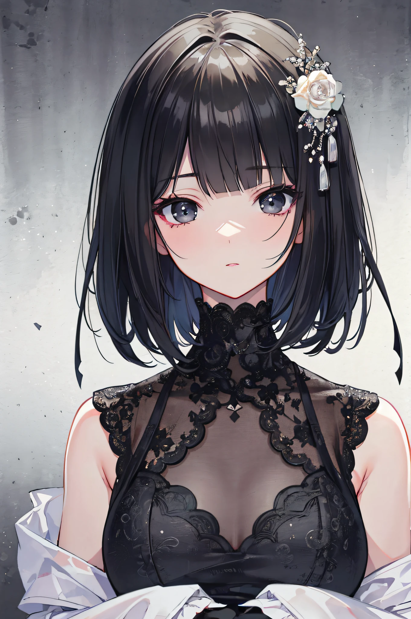 {Masterpiece},{Best quality},{1girll}, Cute, Amazing, Beautiful detailed eyes, Black eyes, Short hair, Black hair,finedetail,Depth of field,Extremely detailed CG,Original, extremelydetailedwallpaper,Upper body, view the viewer