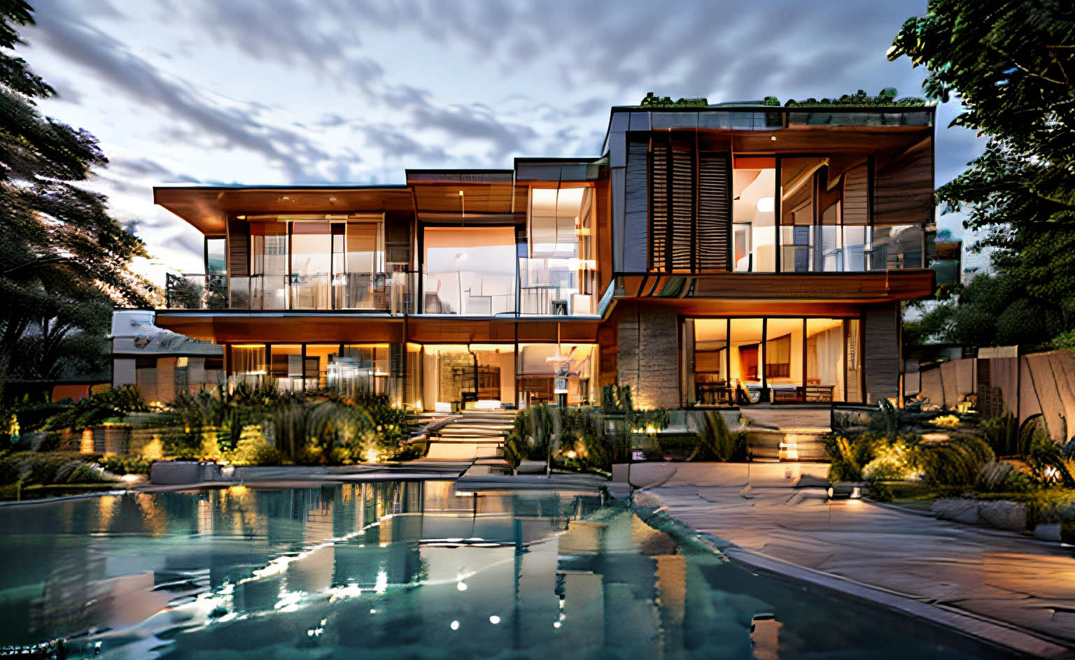 mordenhouse, house, glass house with a sloping roof, modern, dynamic (RAW photo, real, best quality, masterpiece:1.2), (hyper realistic, photo-realistic:1.2), high quality, (dark lighting:1.2), perfect lighting, archdaily