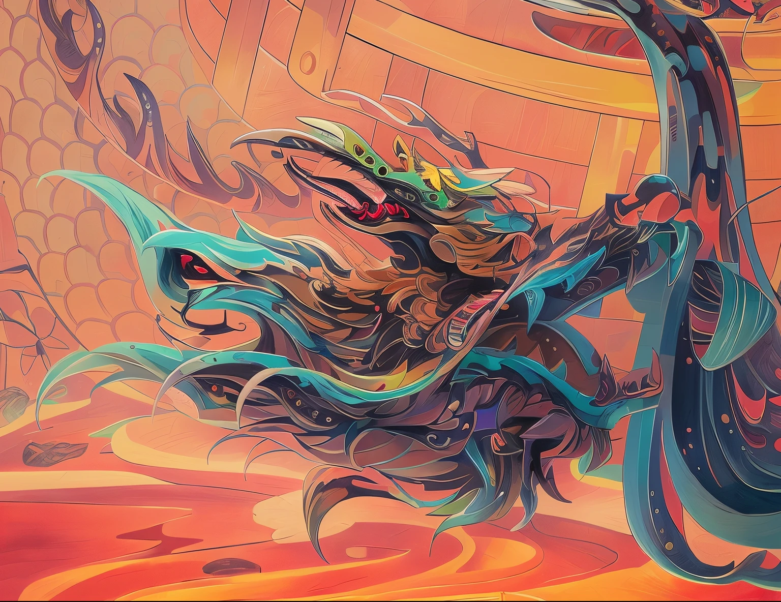 Chinese Dragon Fantasy, full-colour illustration, chinese dragon concept art, Dragon as background, full color digital illustration,digital painting of quetzalcoatl, A beautiful artistic illustration, full art illustration, epic full color illustration, majestic colorful dragon, Detailed fanart