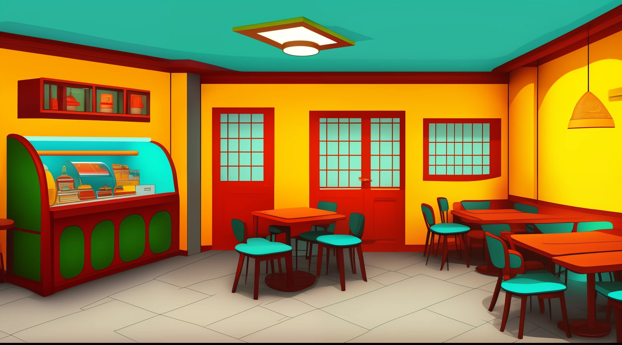 cartoon road side cafe cash counter room interior, poor road side cafe cash counter room interior, room , bad condition room interior, a Indian room a small room, cash counter, Indian room interior bright white lighting