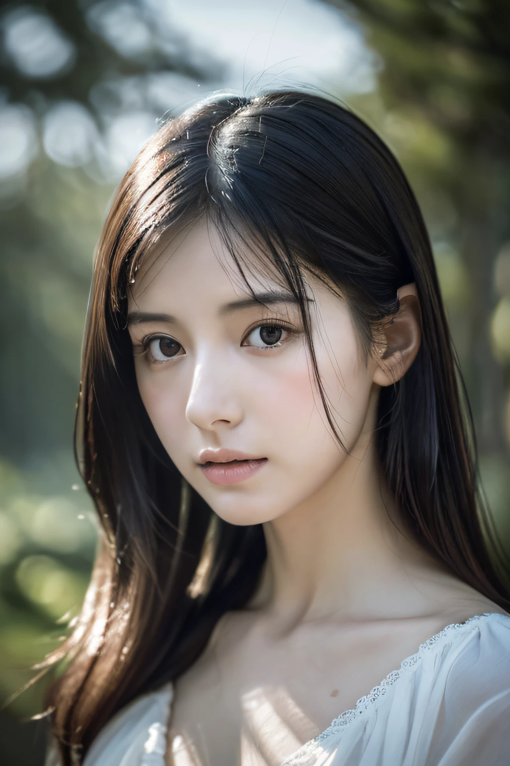 ((top quality, 8k, masterpiece: 1.3)), women (full body portrait, front, babydoll wearing, wet clothes, big breasts, cleavage), seabird, catching pose, short dress, overhead camera, sharp focus: 1.2, cute women: 1.4, (((hairstyle random)), wet hair, very detailed face and skin and hair texture, detailed eyes, double eyelids, white skin, beautiful delicate nose, Cute young Japan woman, 28 years old, at a dynamic angle, is pleasing to the eye and suggestive composition, emphasizing the subject's hair, eyes, mouth and action, while exuding melancholy emotions characterized by a contrasting mix of muted tones and light and shadow,