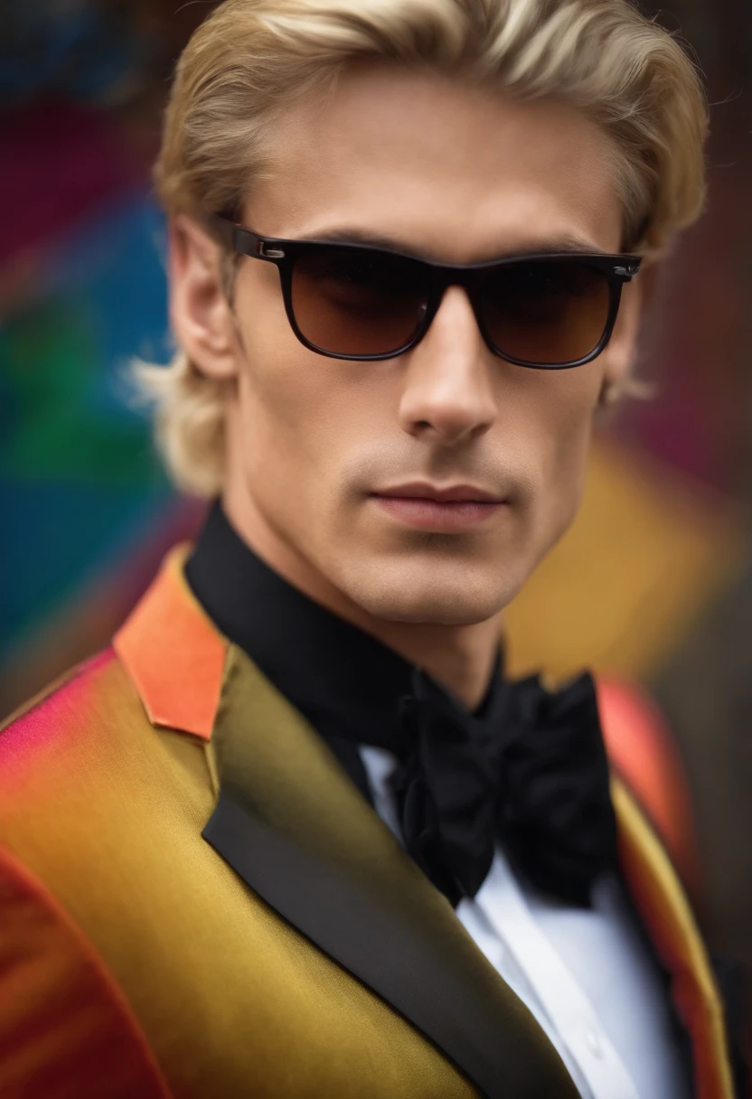 Italian blond middle aged young man, shaved in a black suit