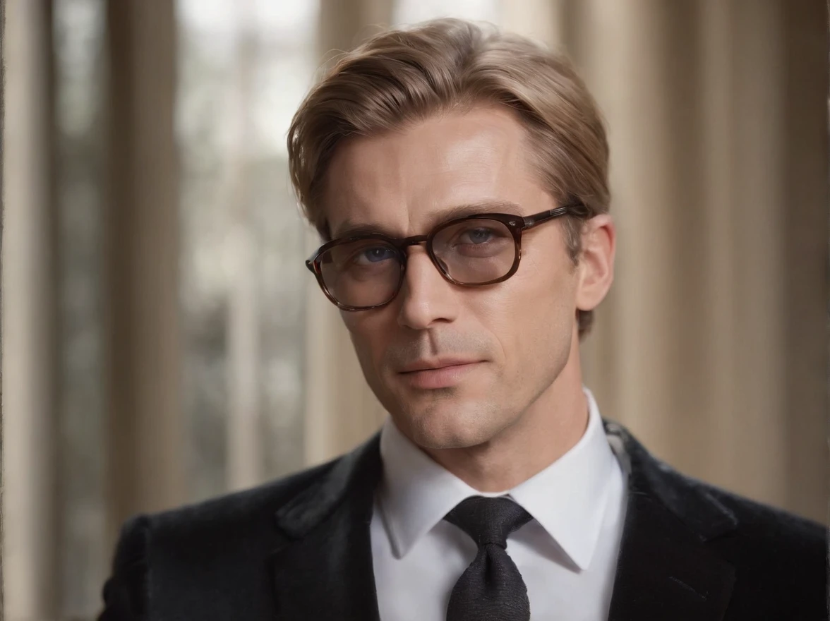 (ultra-realistic,highres,masterpiece:1.2),Italian blond man, middle-aged, detailed eyes and face, (middle-part hairstyle), (shaved), elegant (old black corduroy suit), wearing (sunglasses), (close-up), emotional, (early 2000s fashion), (sunrays)