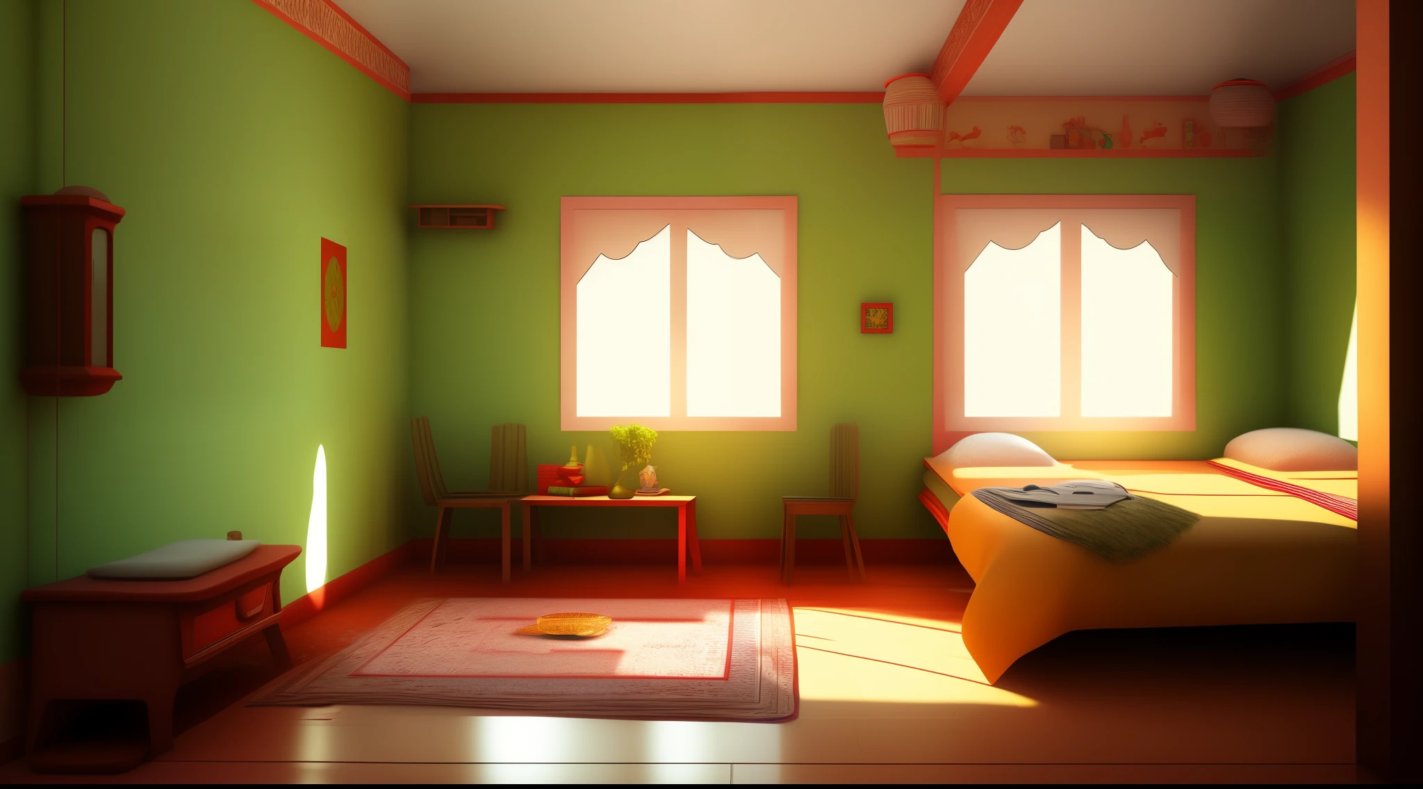 cartoon house room interior, poor house room interior, room , bad condition room interior, a Indian room a small room, Indian room interior bright white lighting