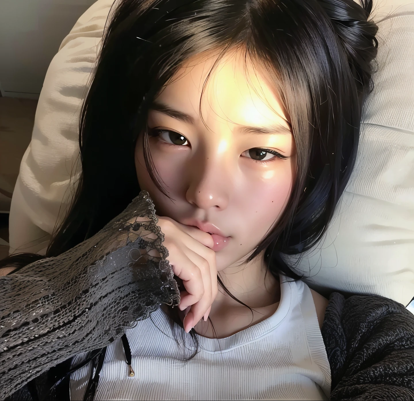 Arafa Asian woman lying on a sofa with her hand on her chin, young adorable korean face, wan adorable korean face, menina coreana, Ulzzang, Mulher sul-coreana bonita, linda mulher coreana jovem, Atriz coreana bonito, mulher coreana jovem bonita, young cute wan asian face, menina bonito-fino-cara, com bonito - fino - rosto